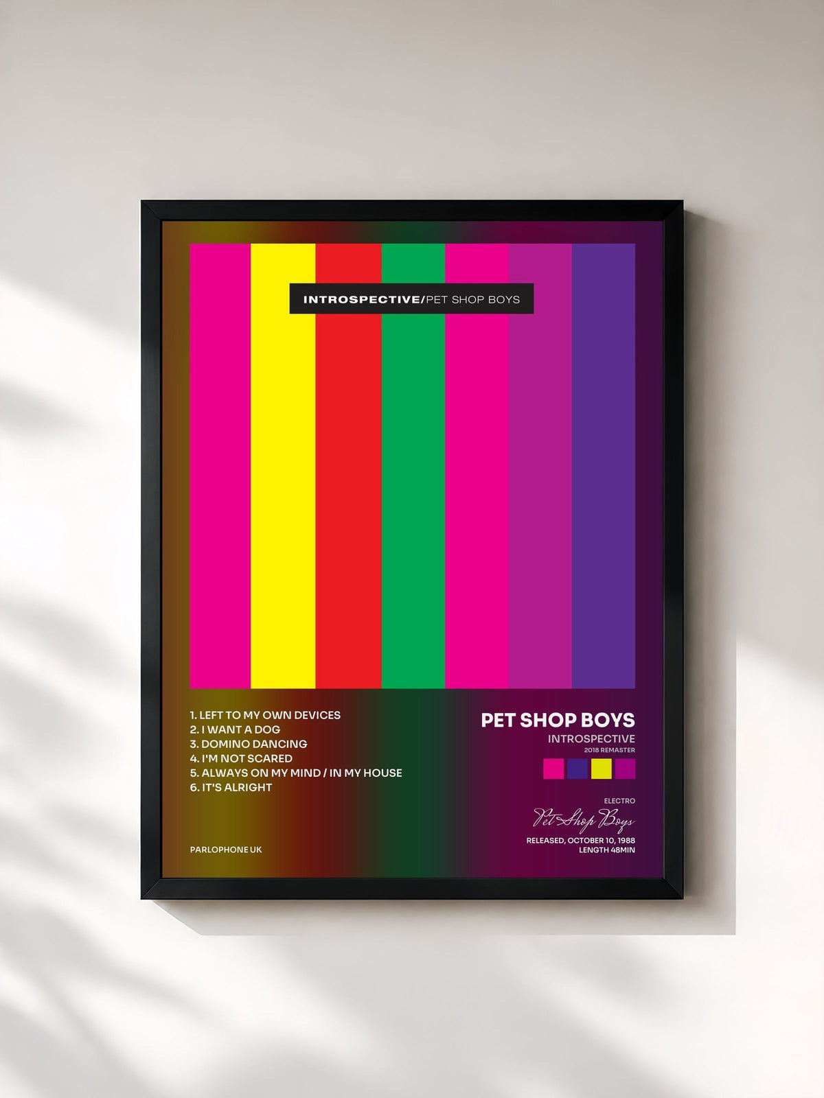 #noir Tableau de l'album Introspective (2018 Remaster) de Pet Shop Boys, cadre noir, imprimé et encadré en France