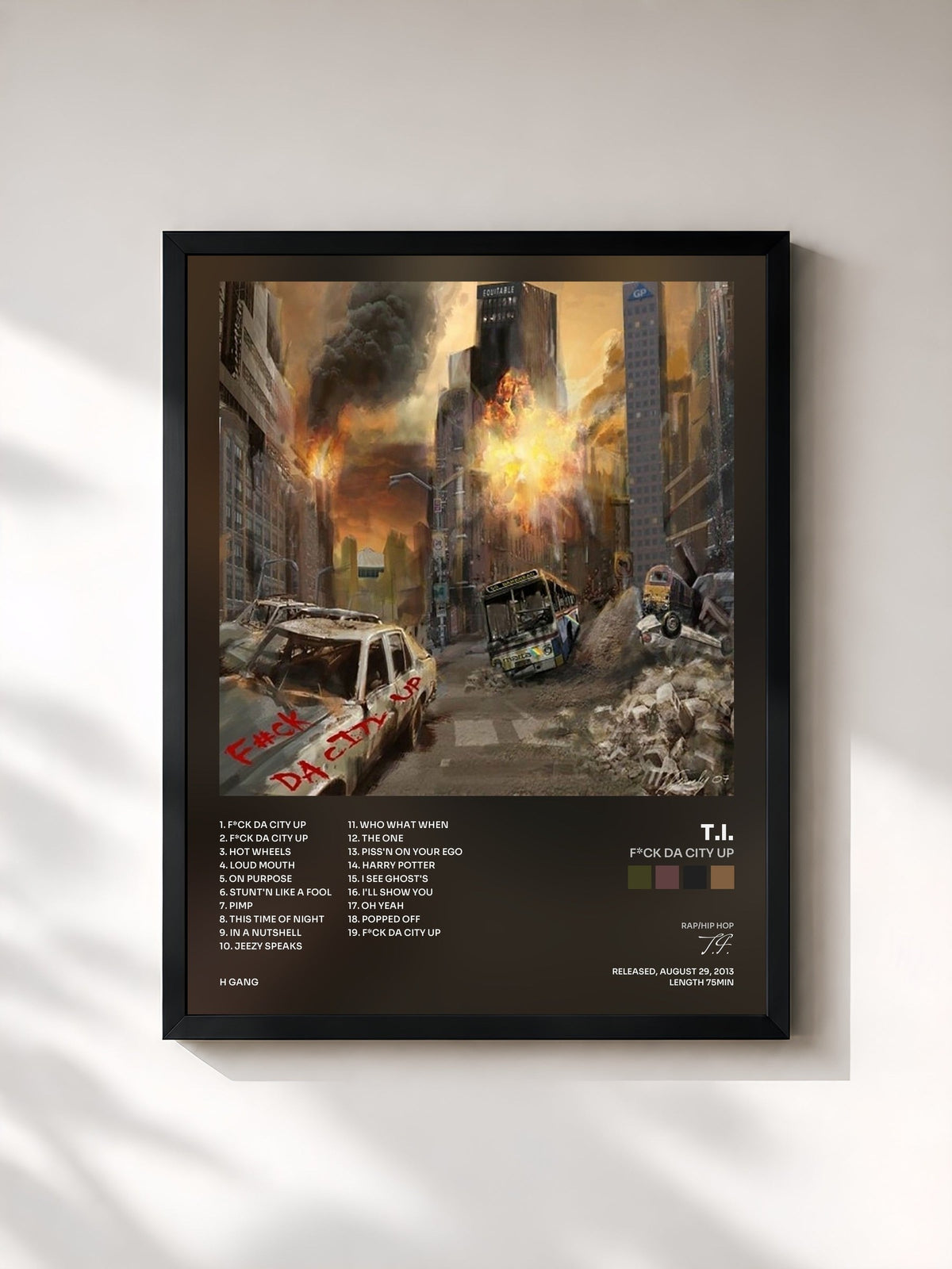 #noir F*ck Da City Up by T.I. as a framed art print, black frame, printed and framed in France