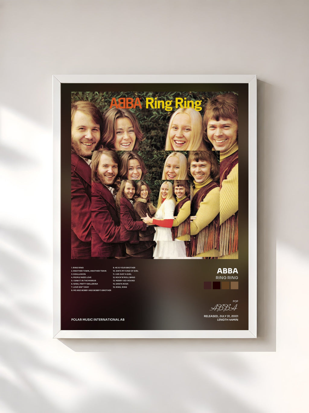#blanc Tableau de l'album Ring Ring de ABBA, cadre blanc, imprimé et encadré en France