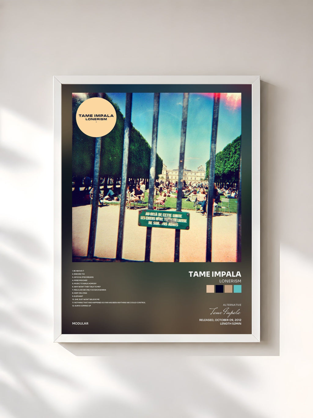 #blanc Tableau de l'album Lonerism de Tame Impala, cadre blanc, imprimé et encadré en France