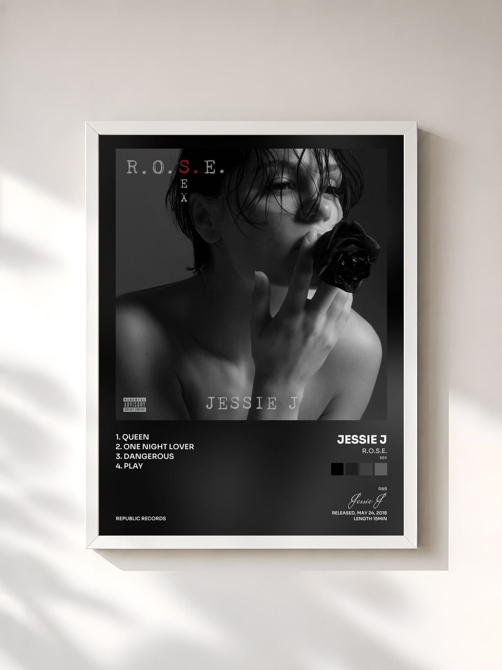 #blanc Tableau de l'album R.O.S.E. (Sex) de Jessie J, cadre blanc, imprimé et encadré en France