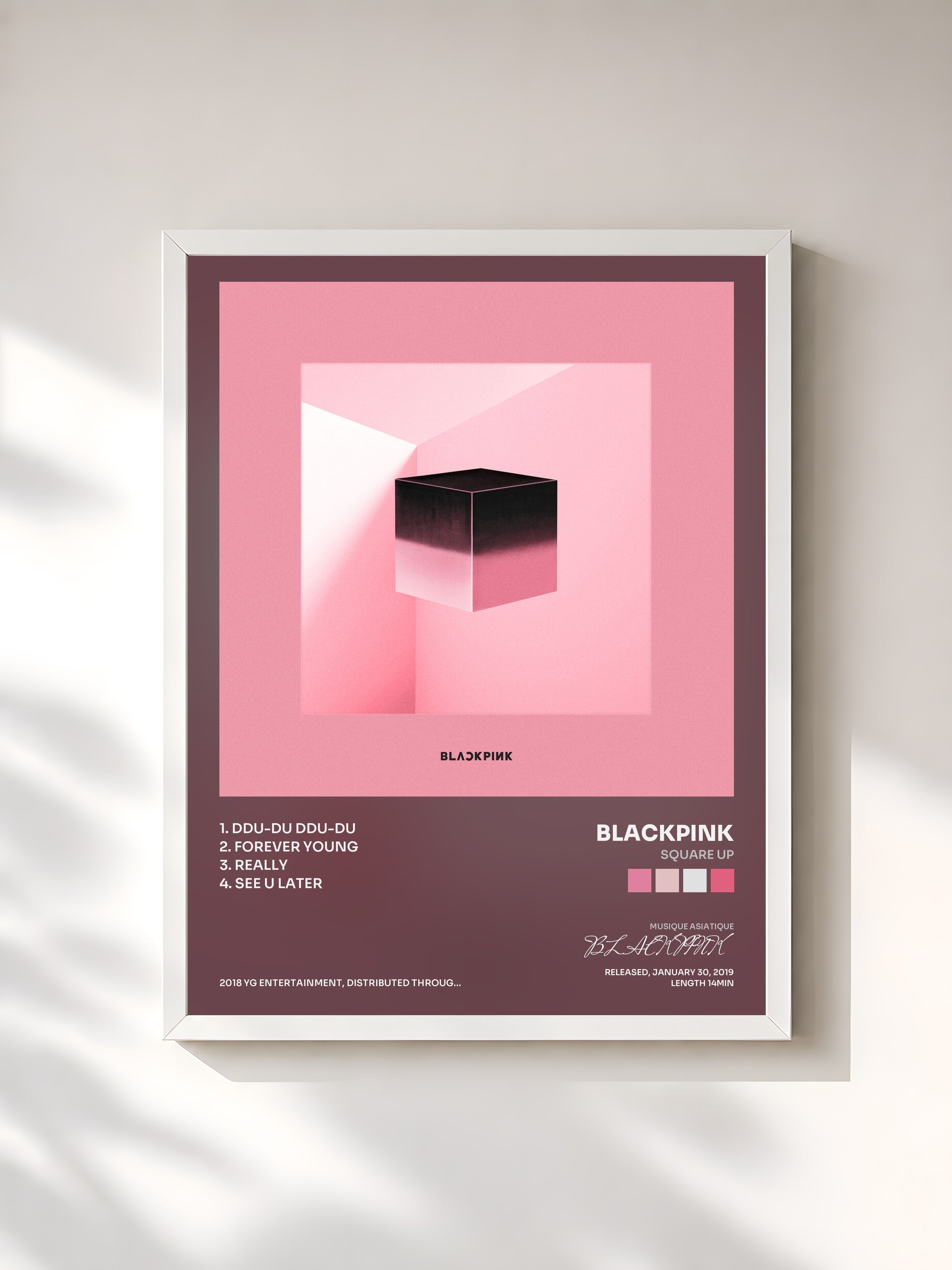 #blanc SQUARE UP by BLACKPINK as a framed art print, white frame, printed and framed in France
