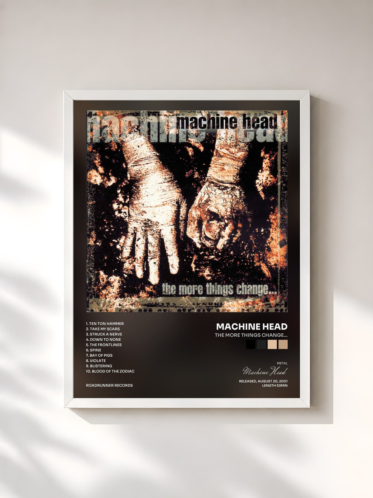 #blanc Tableau de l'album The More Things Change... de Machine Head, cadre blanc, imprimé et encadré en France