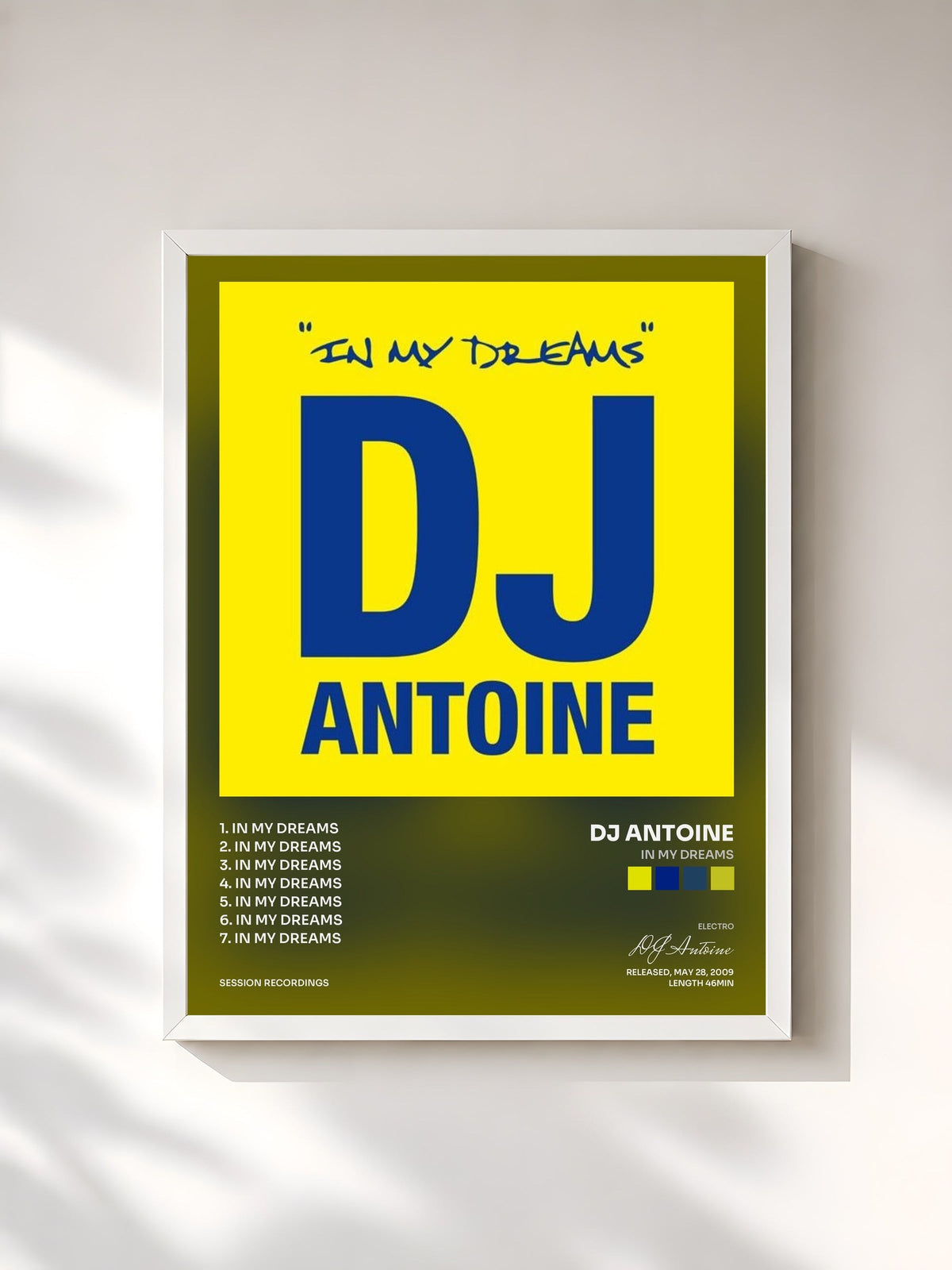 #blanc Tableau de l'album In My Dreams de DJ Antoine, cadre blanc, imprimé et encadré en France