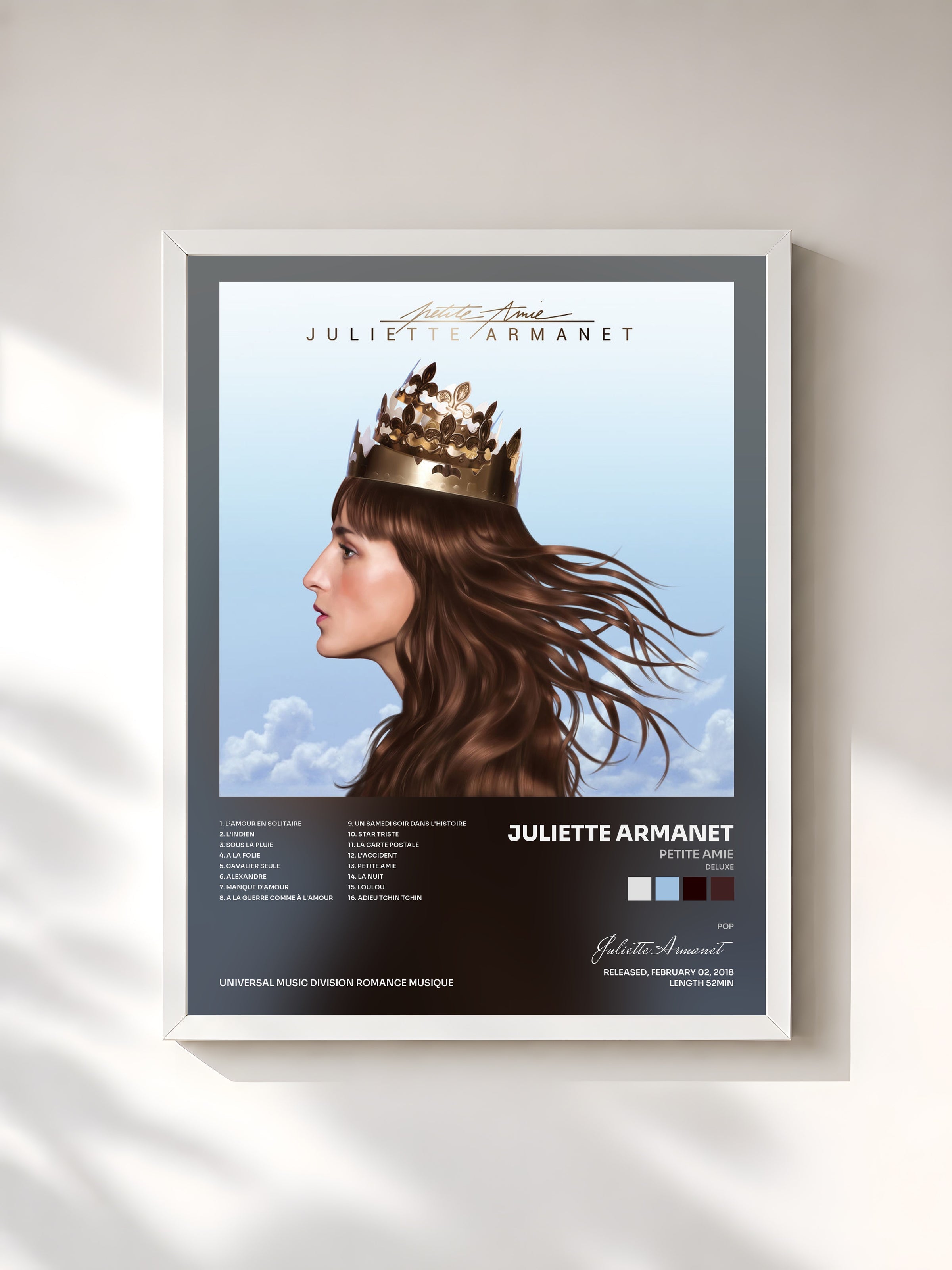 #blanc Petite Amie (Deluxe) by Juliette Armanet as a framed art print, white frame, printed and framed in France