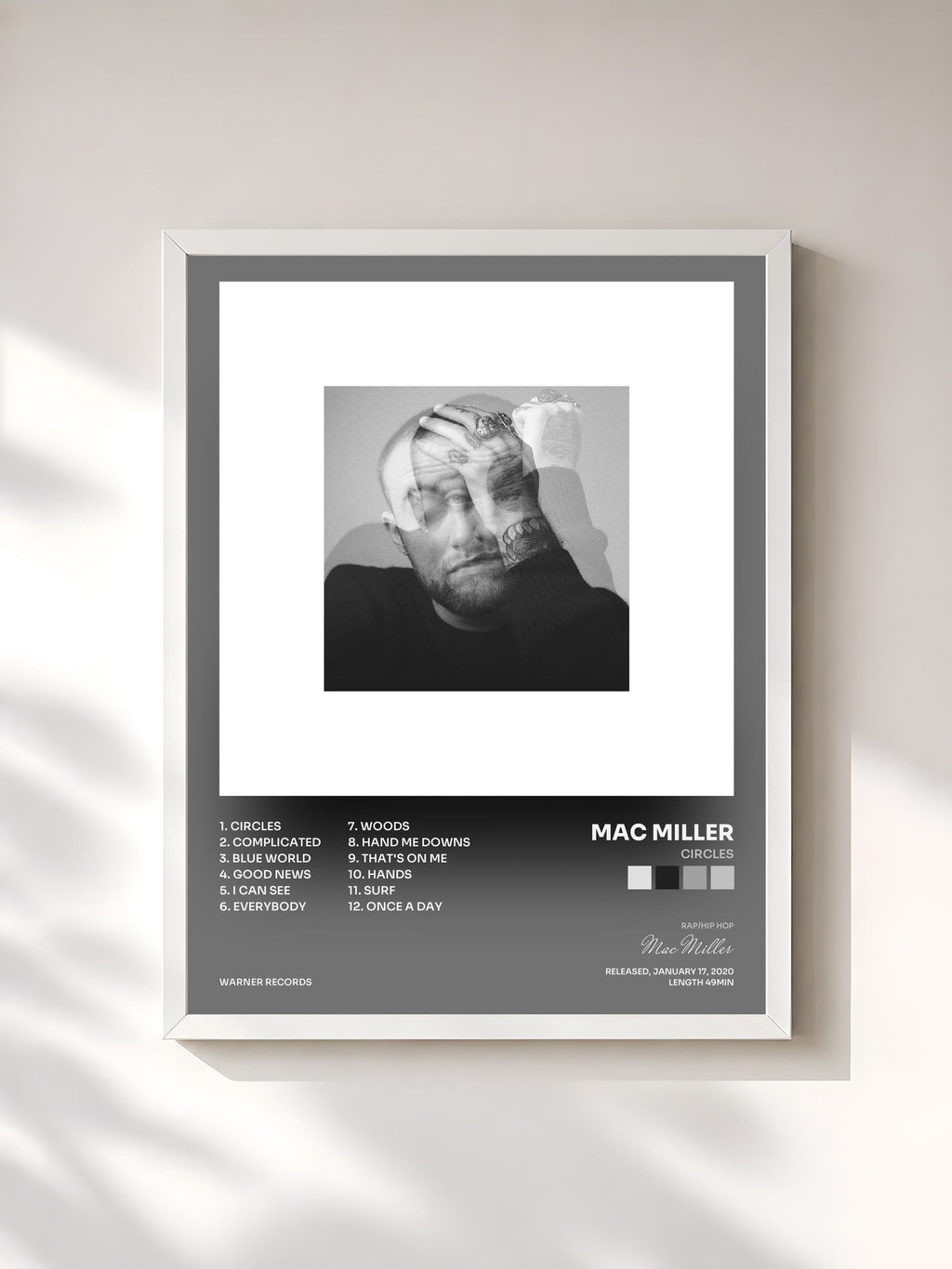 #blanc Circles di Mac Miller in stampa incorniciata, cornice bianca, stampata e incorniciata in Francia