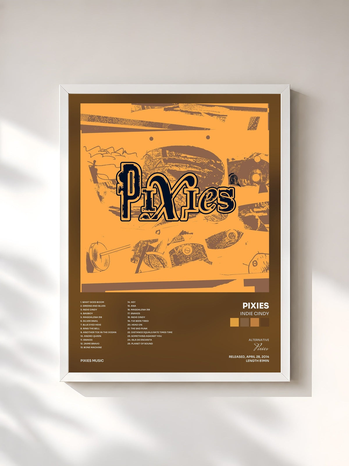 #blanc Tableau de l'album Indie Cindy de Pixies, cadre blanc, imprimé et encadré en France