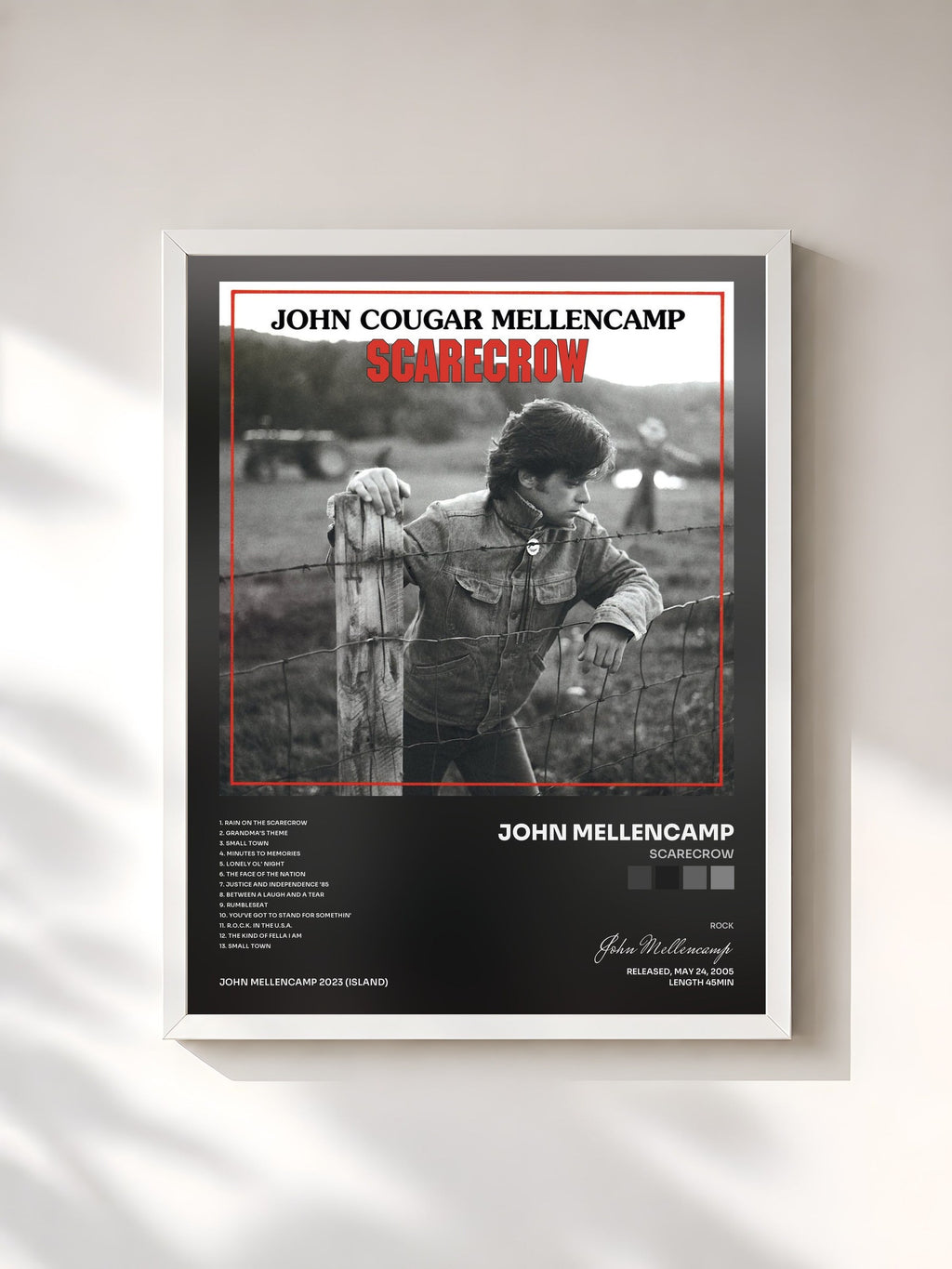 #blanc Scarecrow de John Mellencamp en lámina enmarcada, marco blanco, impresa y enmarcada en Francia