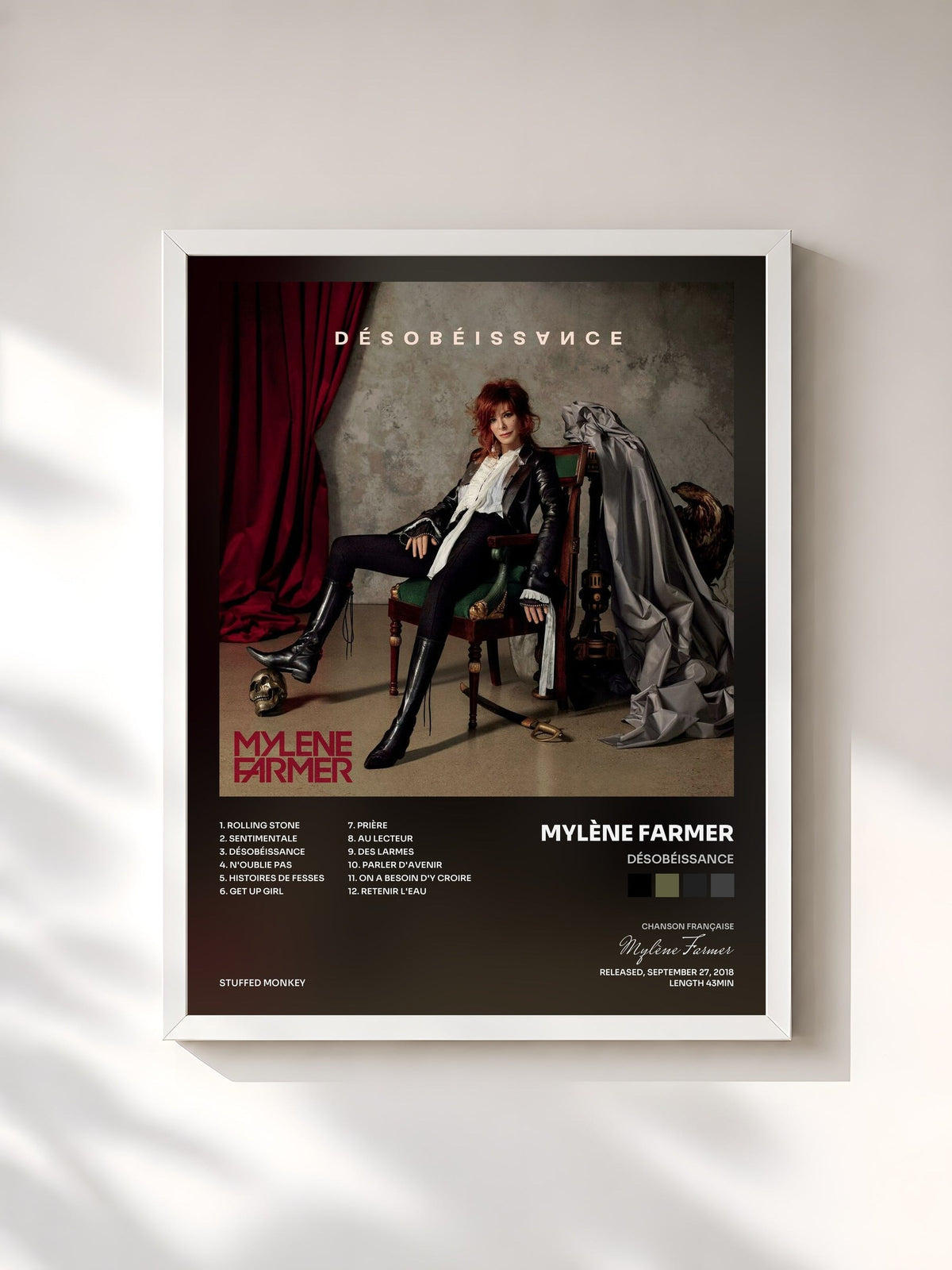 #blanc Tableau de l'album Désobéissance de Mylène Farmer, cadre blanc, imprimé et encadré en France