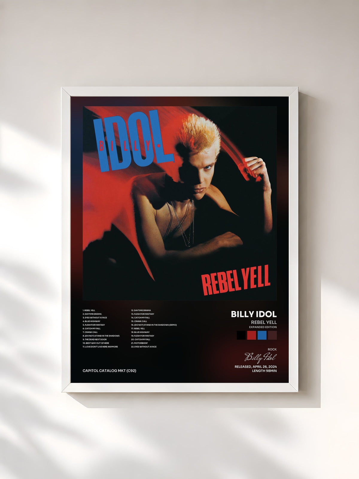 #blanc Tableau de l'album Rebel Yell (Expanded Edition) de Billy Idol, cadre blanc, imprimé et encadré en France