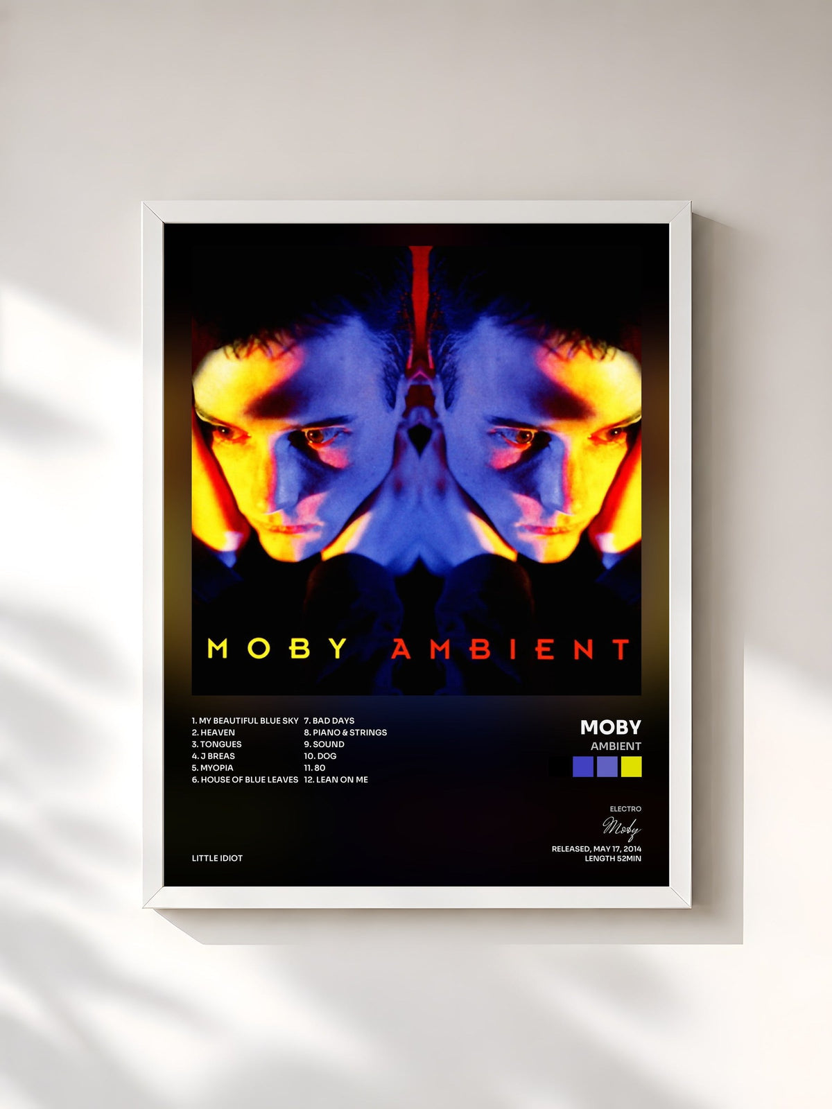 #blanc Tableau de l'album Ambient de Moby, cadre blanc, imprimé et encadré en France