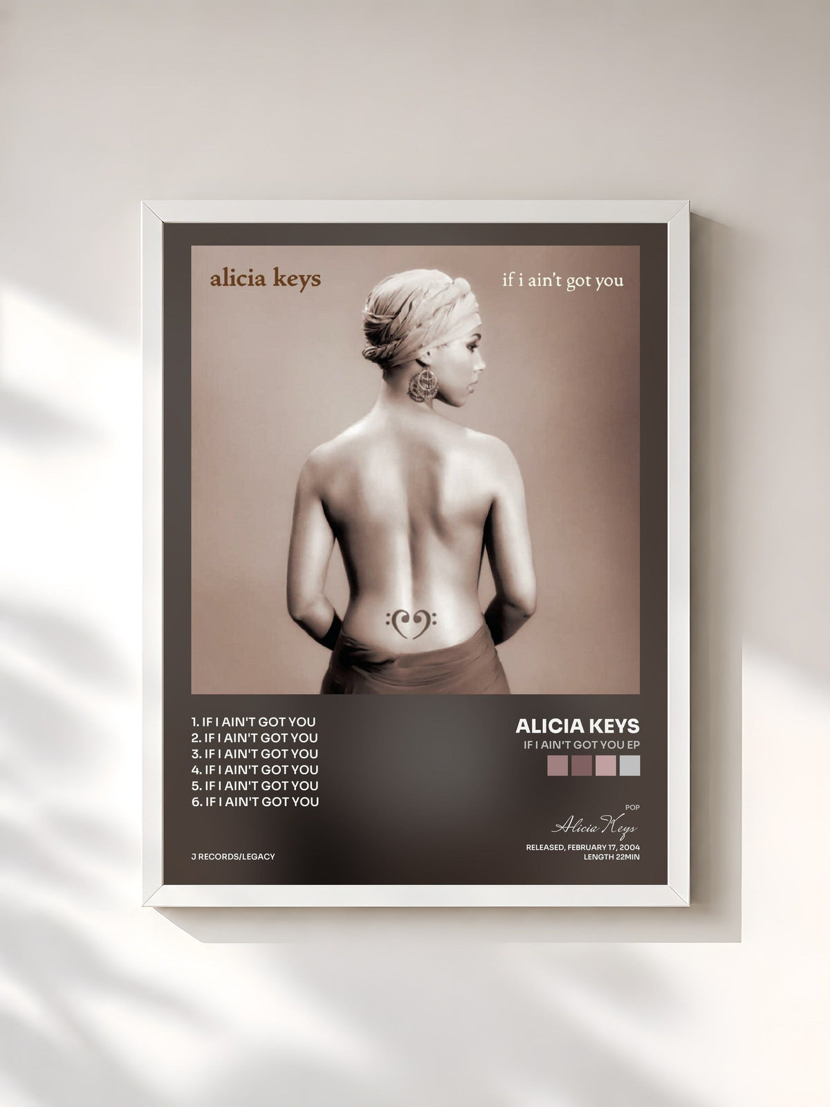 #blanc Tableau de l'album If I Ain't Got You EP de Alicia Keys, cadre blanc, imprimé et encadré en France