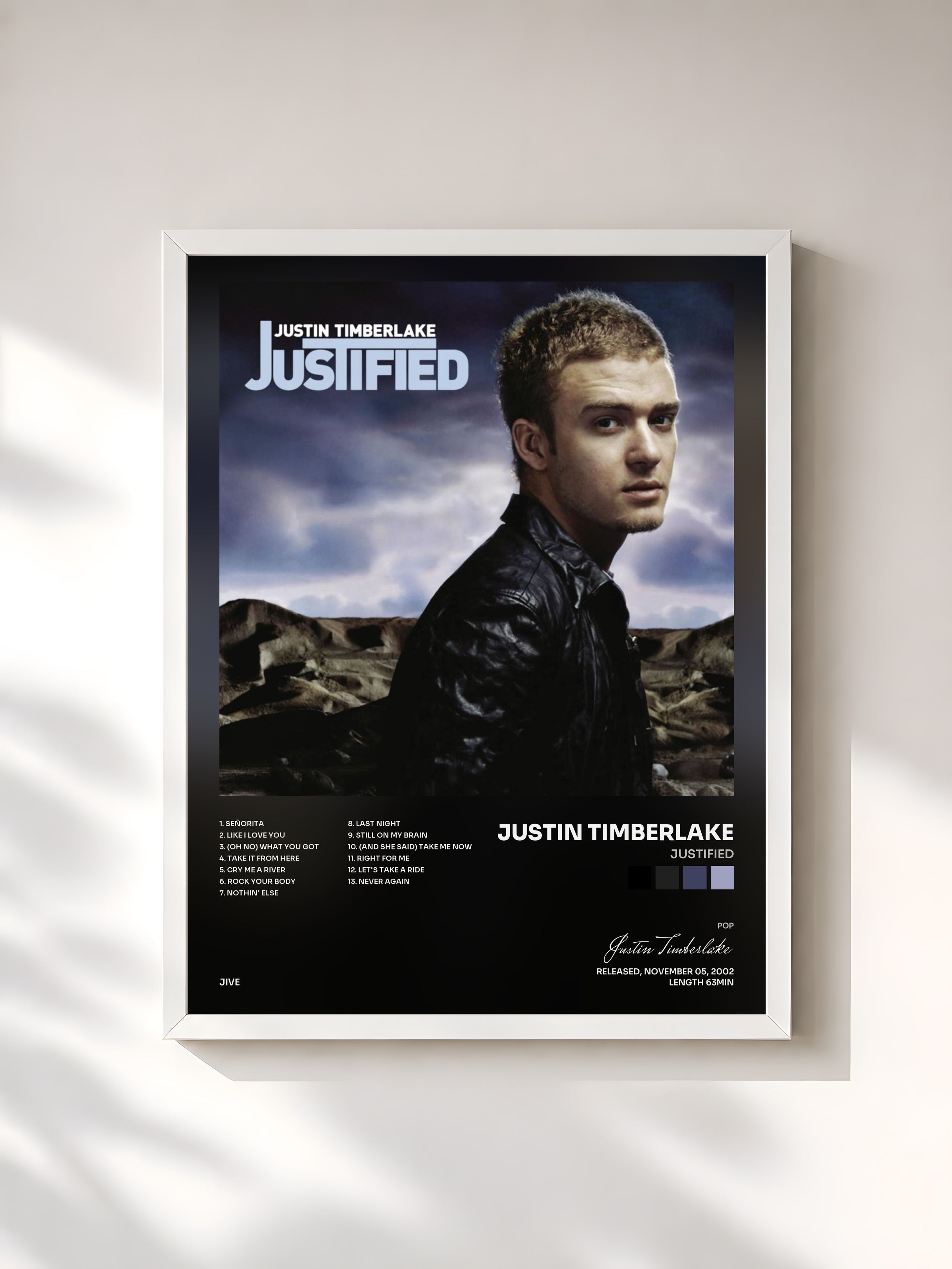 #blanc Justified by Justin Timberlake as a framed art print, white frame, printed and framed in France