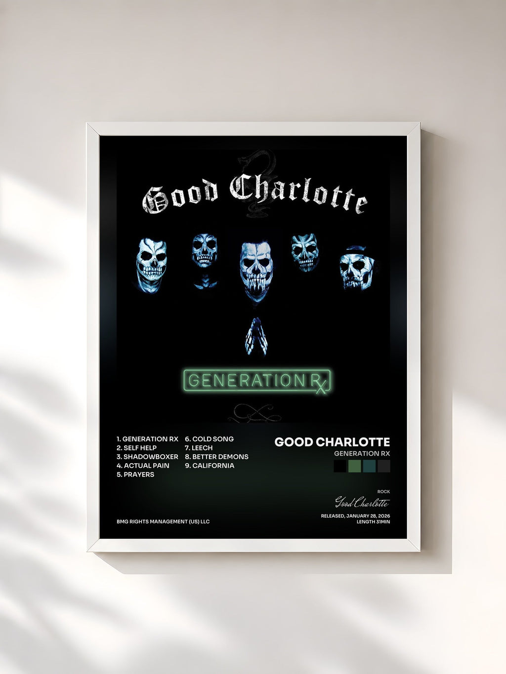 #blanc Tableau de l'album Generation Rx de Good Charlotte, cadre blanc, imprimé et encadré en France