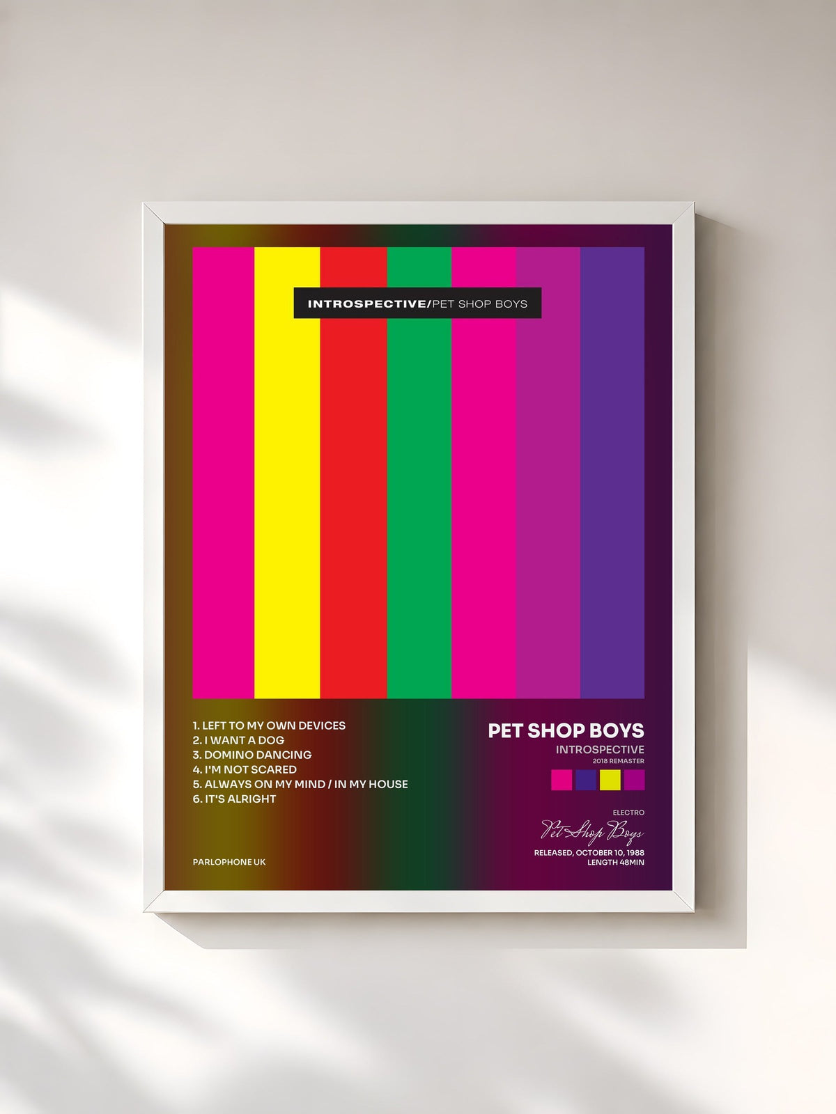 #blanc Tableau de l'album Introspective (2018 Remaster) de Pet Shop Boys, cadre blanc, imprimé et encadré en France