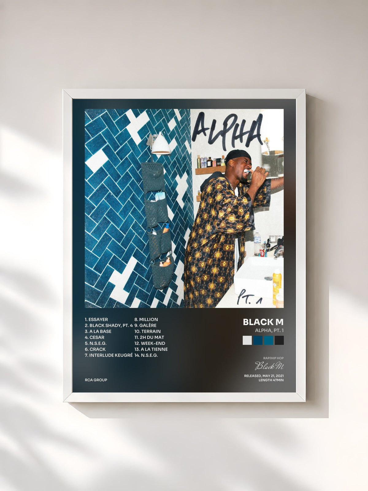 #blanc Tableau de l'album Alpha, Pt. 1 de Black M, cadre blanc, imprimé et encadré en France
