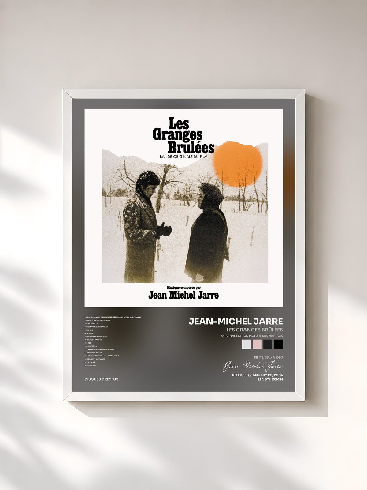 #blanc Tableau de l'album Les granges brûlées (Original Motion Picture Soundtrack) de Jean-Michel Jarre, cadre blanc, imprimé et encadré en France