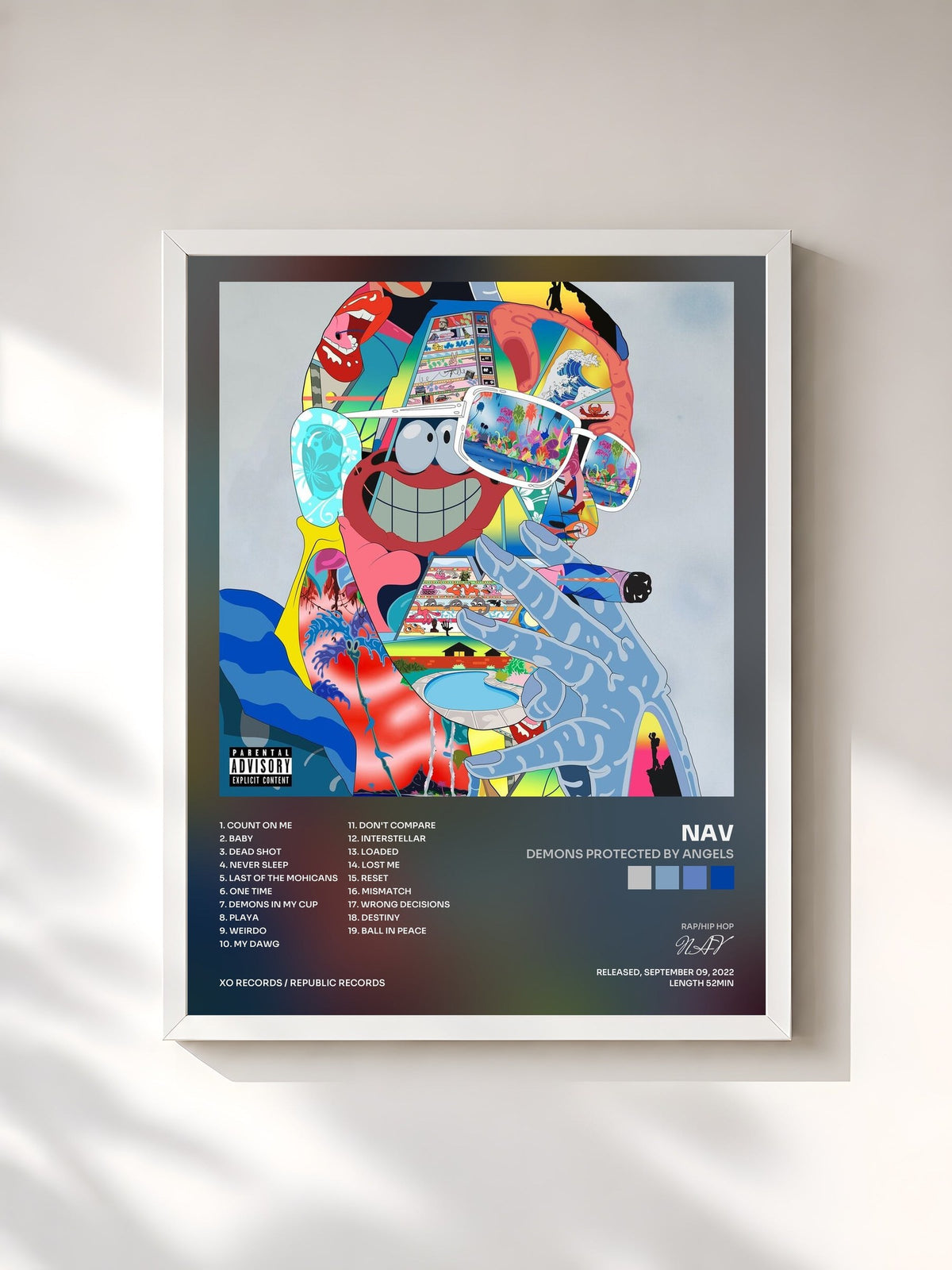 #blanc Tableau de l'album Demons Protected By Angels de NAV, cadre blanc, imprimé et encadré en France