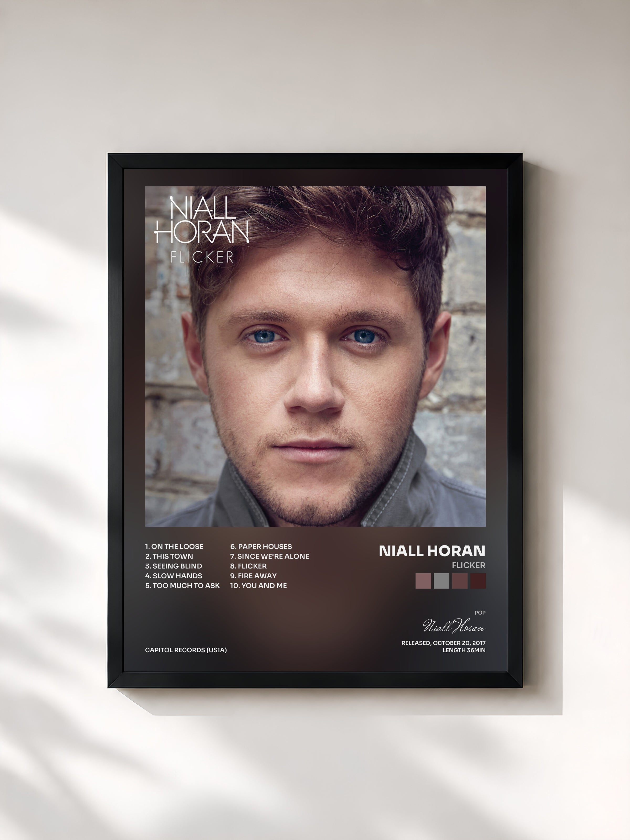 #noir Tableau de l'album Flicker de Niall Horan, cadre noir, imprimé et encadré en France