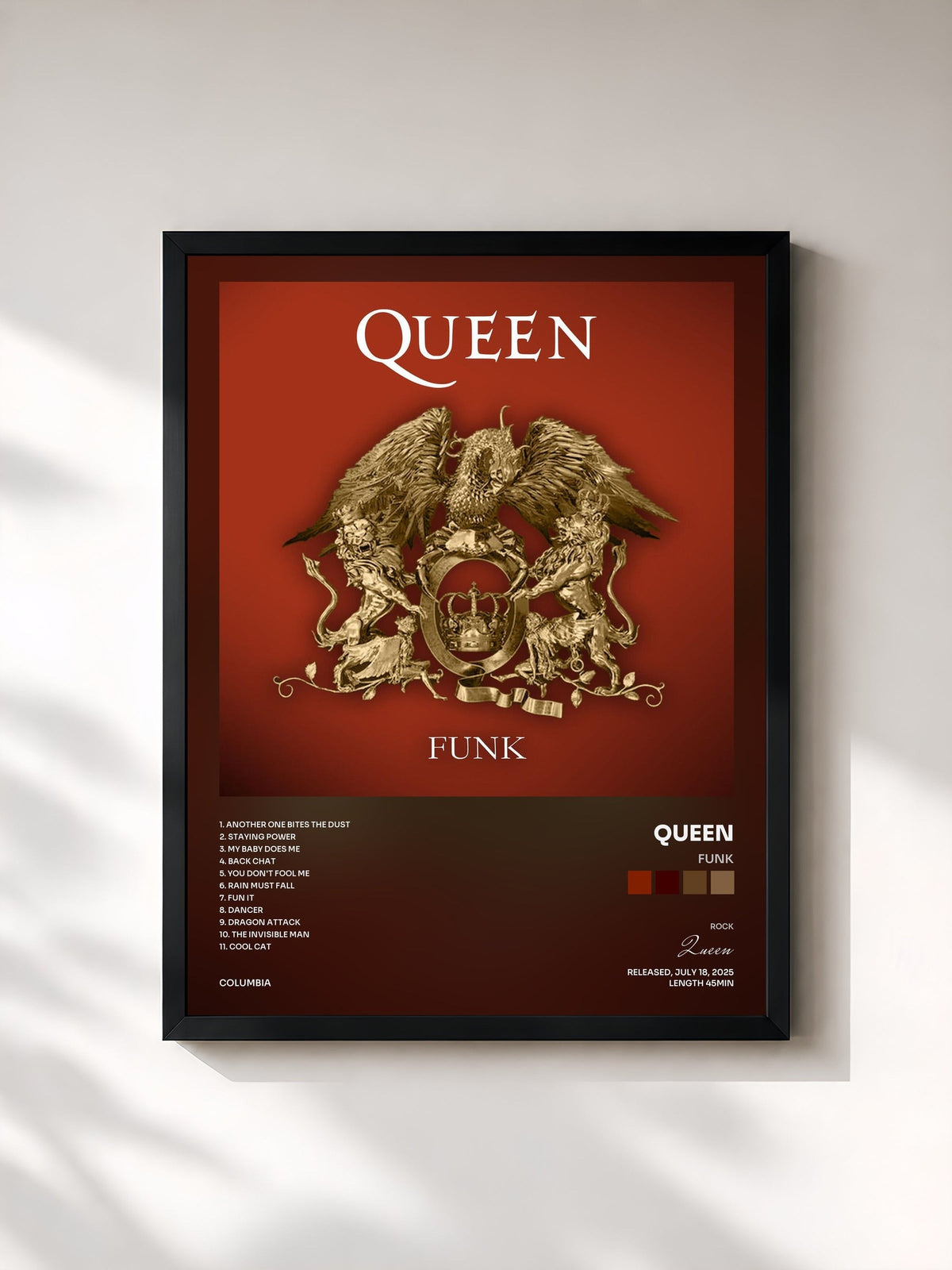 #noir Tableau de l'album Funk de Queen, cadre noir, imprimé et encadré en France