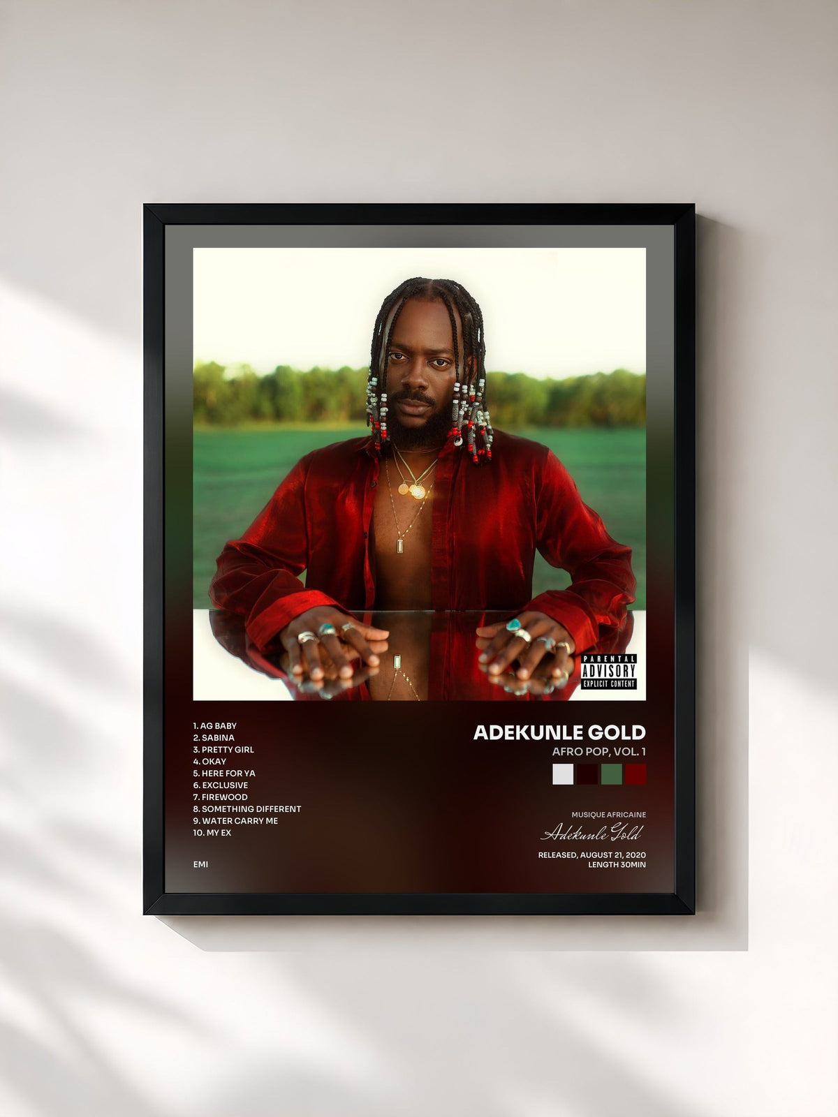 #noir Tableau de l'album Afro Pop, Vol. 1 de Adekunle Gold, cadre noir, imprimé et encadré en France