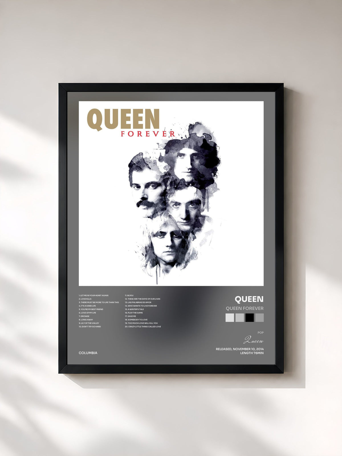 #noir Tableau de l'album Queen Forever de Queen, cadre noir, imprimé et encadré en France