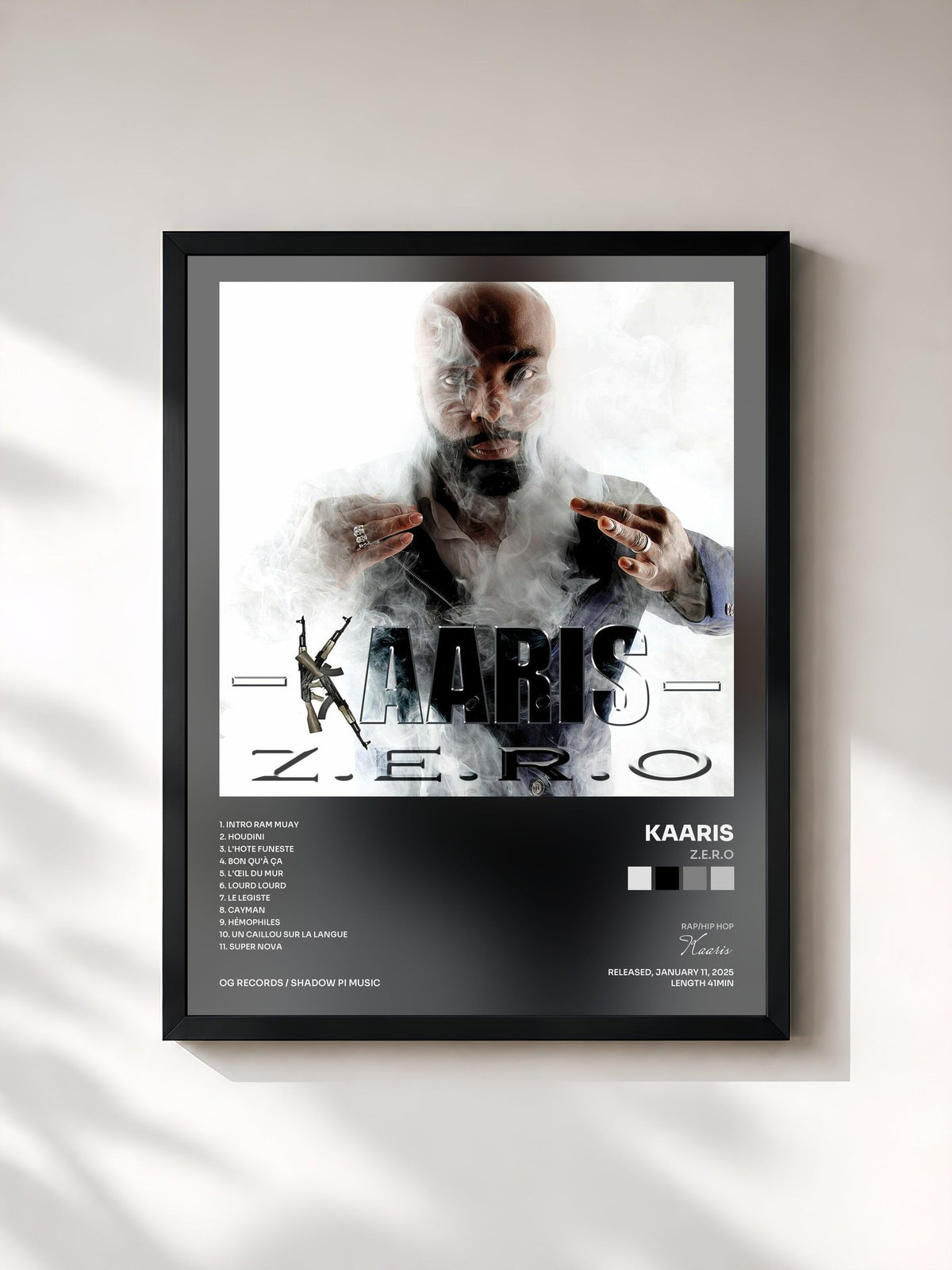 #noir Tableau de l'album Z.E.R.O de Kaaris, cadre noir, imprimé et encadré en France