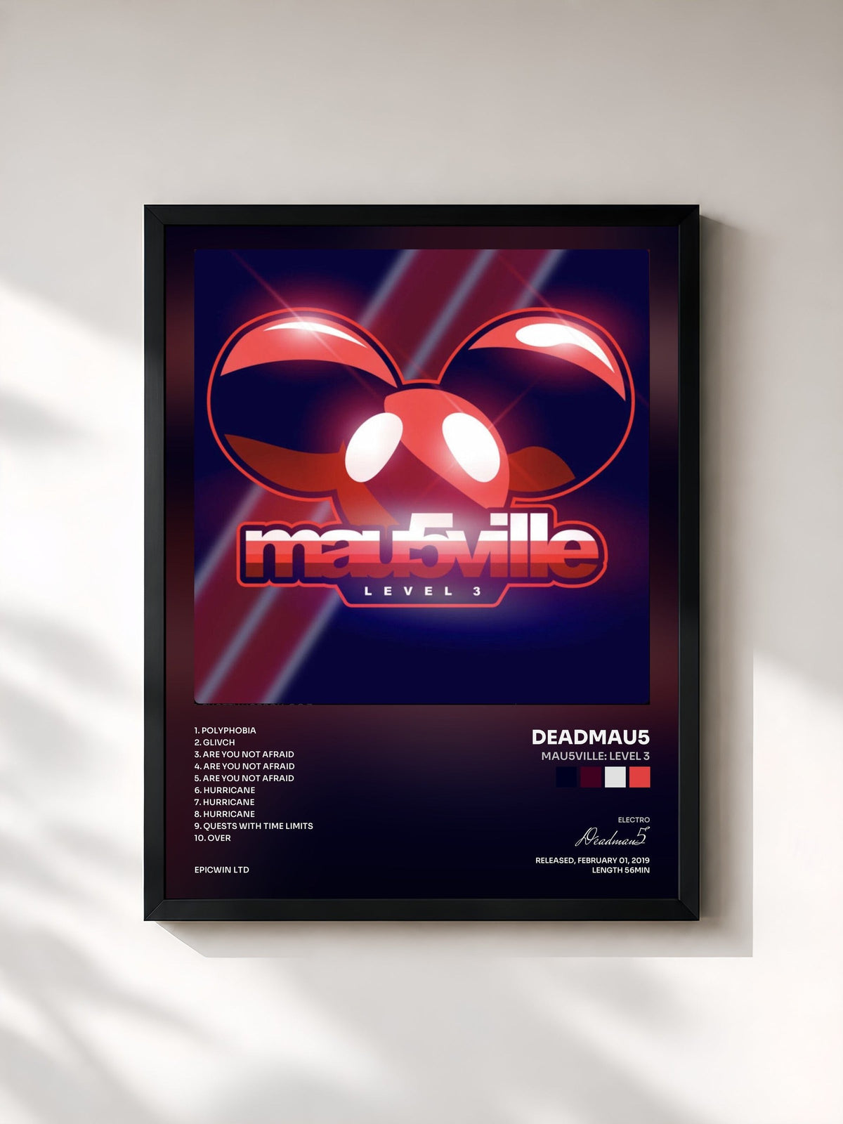 #noir Tableau de l'album mau5ville: Level 3 de Deadmau5, cadre noir, imprimé et encadré en France