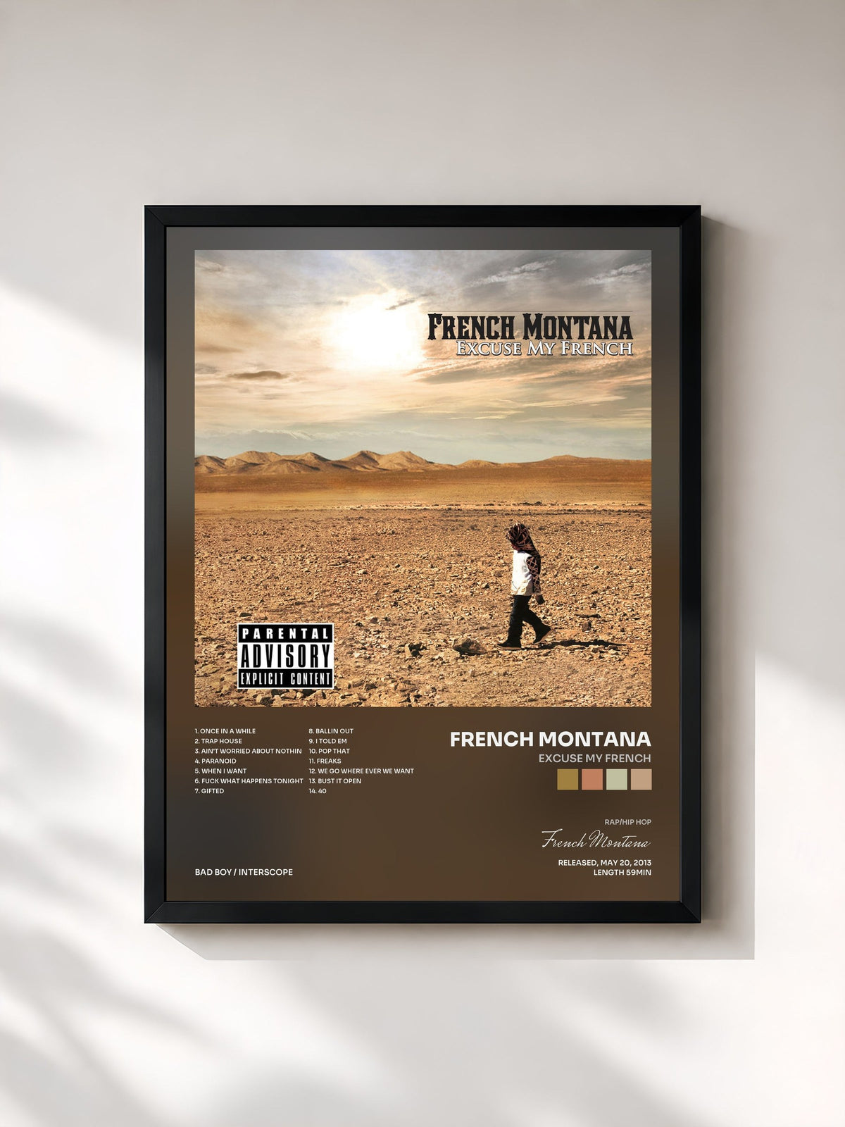 #noir Tableau de l'album Excuse My French de French Montana, cadre noir, imprimé et encadré en France