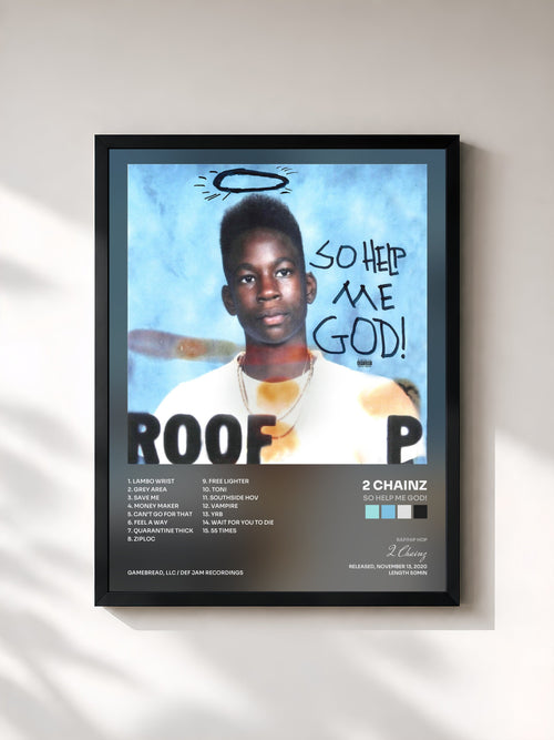 #noir So Help Me God! by 2 Chainz as a framed art print, black frame, printed and framed in France