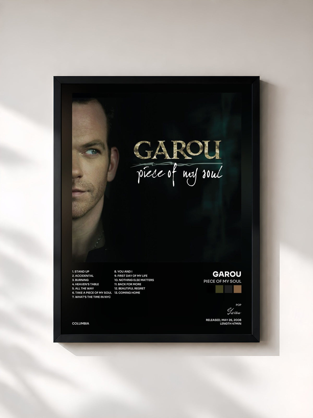 #noir Piece Of My Soul by Garou as a framed art print, black frame, printed and framed in France