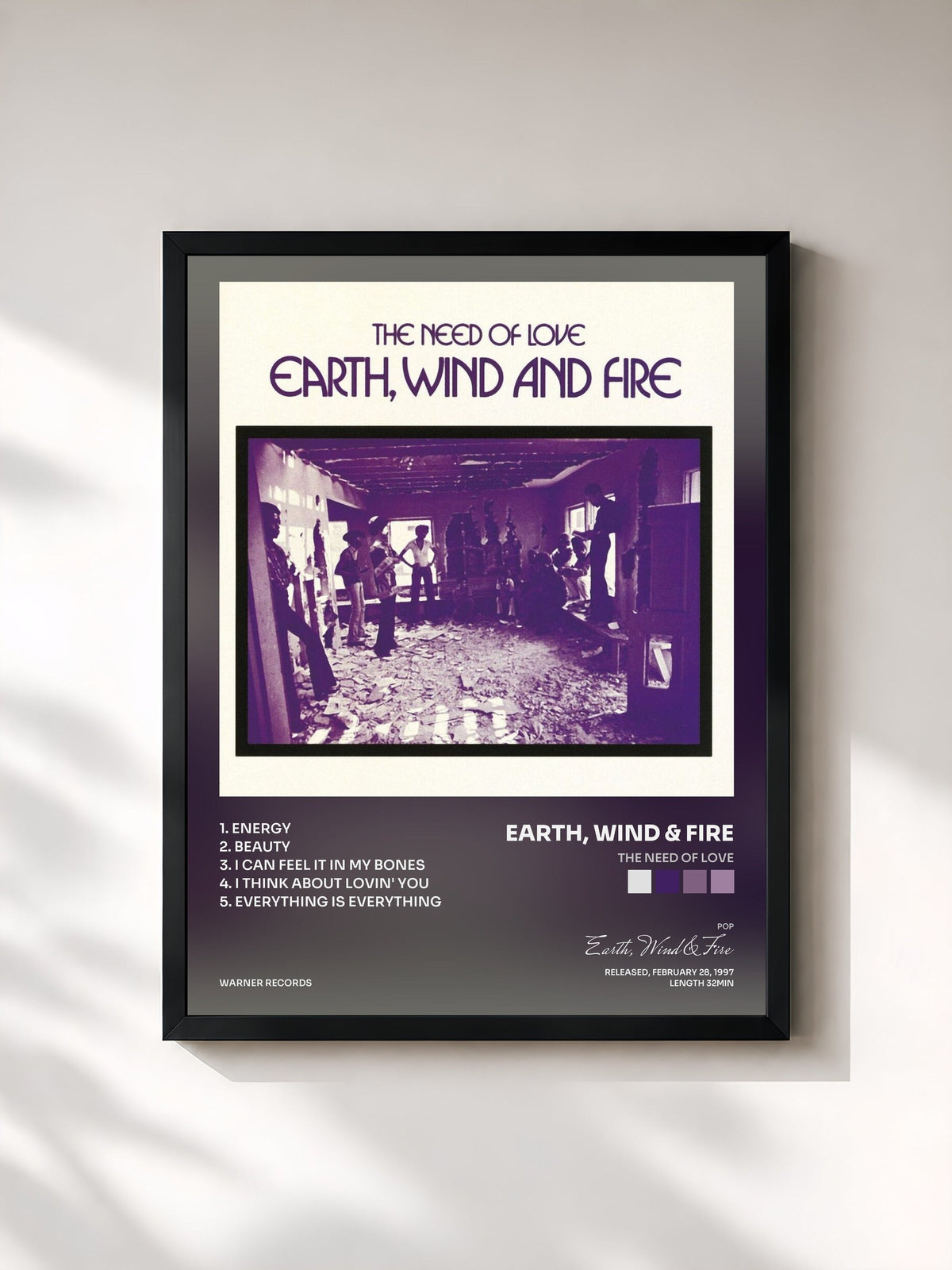 #noir The Need Of Love by Earth, Wind & Fire as a framed art print, black frame, printed and framed in France