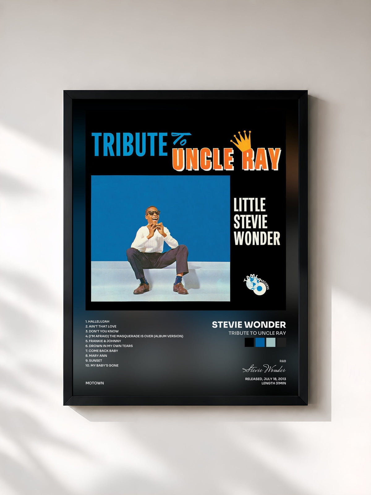 #noir Tableau de l'album Tribute To Uncle Ray de Stevie Wonder, cadre noir, imprimé et encadré en France