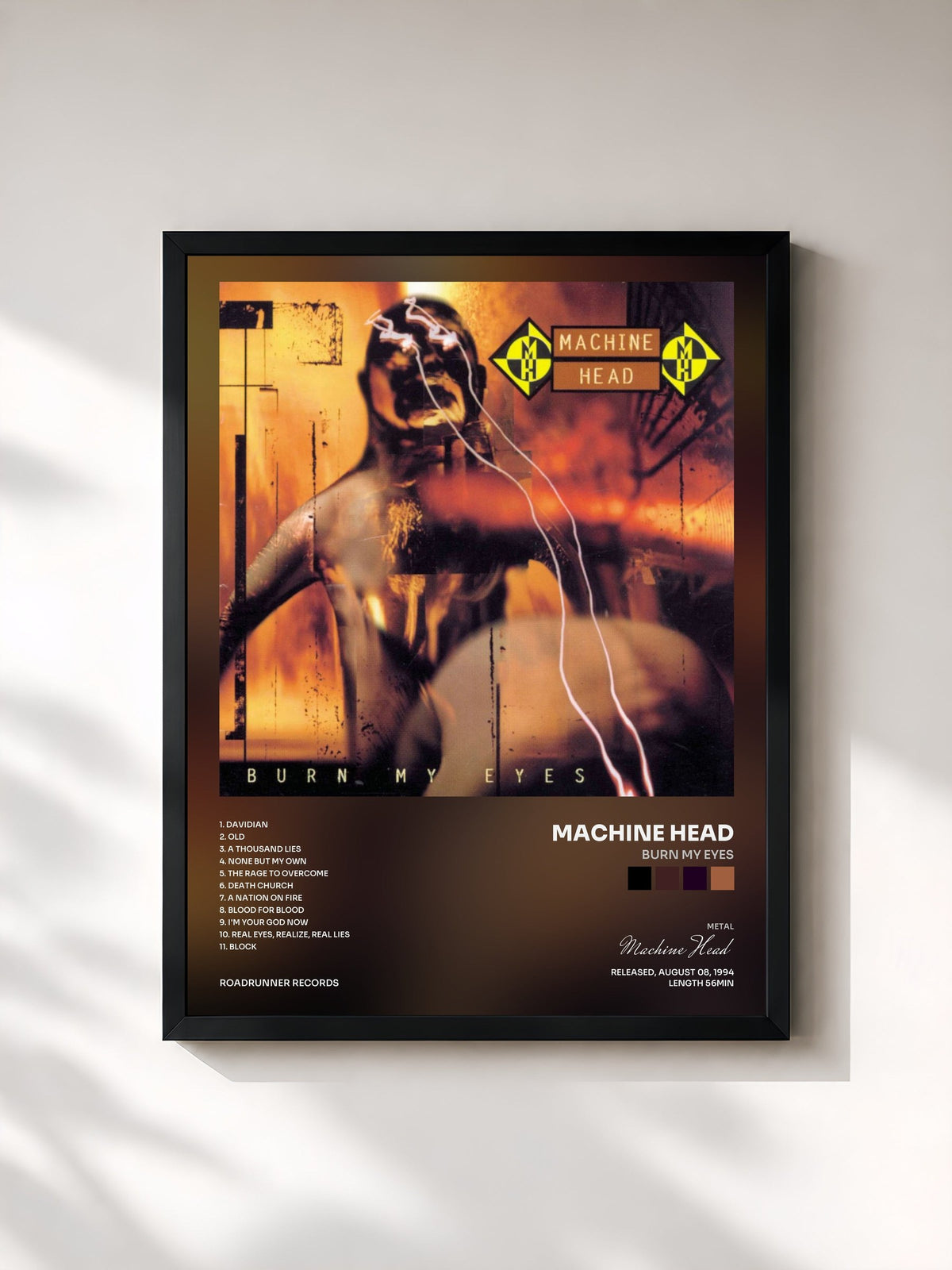 #noir Tableau de l'album Burn My Eyes de Machine Head, cadre noir, imprimé et encadré en France