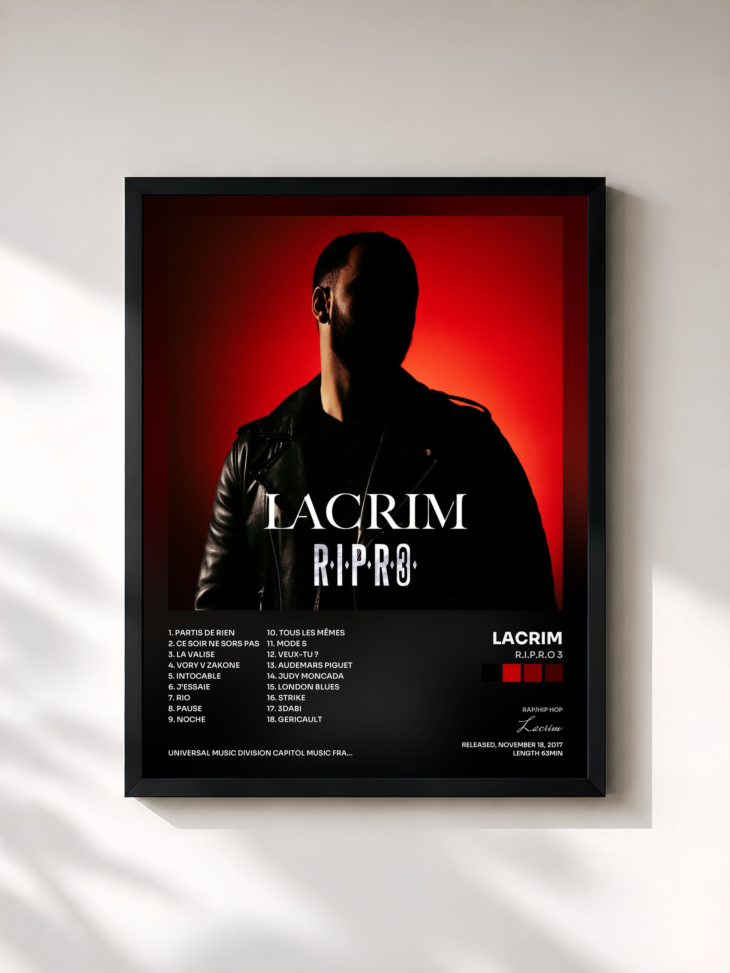 #noir R.I.P.R.O 3 di Lacrim in stampa incorniciata, cornice nera, stampata e incorniciata in Francia
