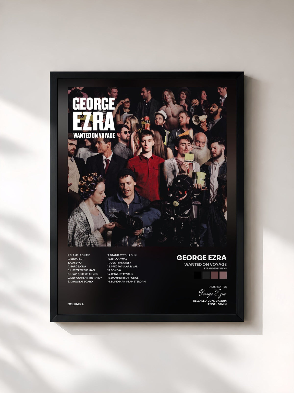 #noir Tableau de l'album Wanted on Voyage (Expanded Edition) de George Ezra, cadre noir, imprimé et encadré en France