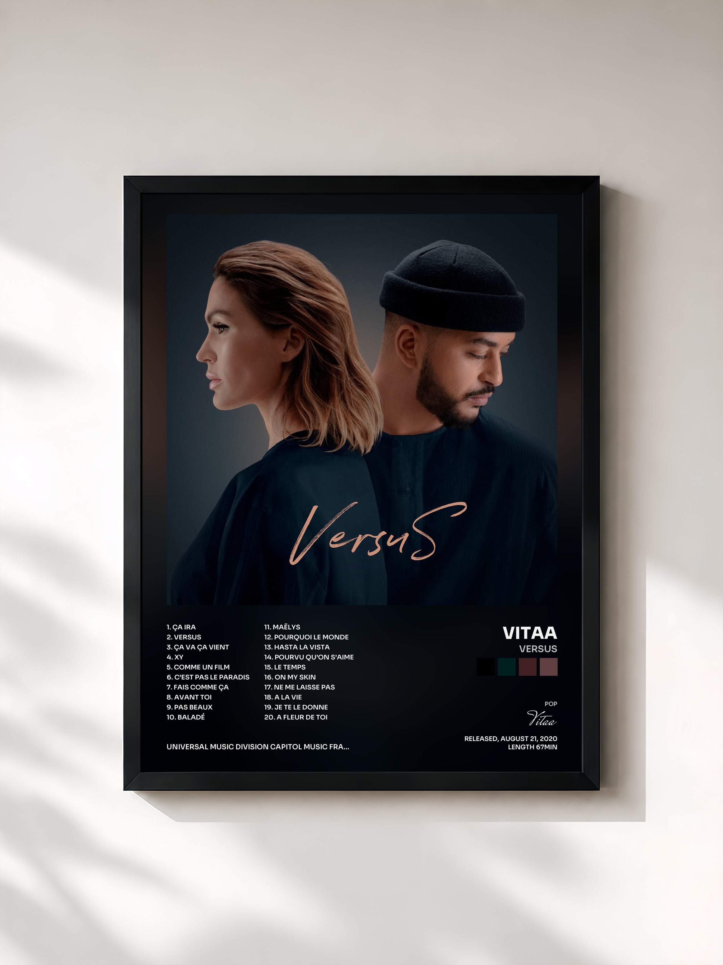 #noir Tableau de l'album VersuS de Vitaa, cadre noir, imprimé et encadré en France