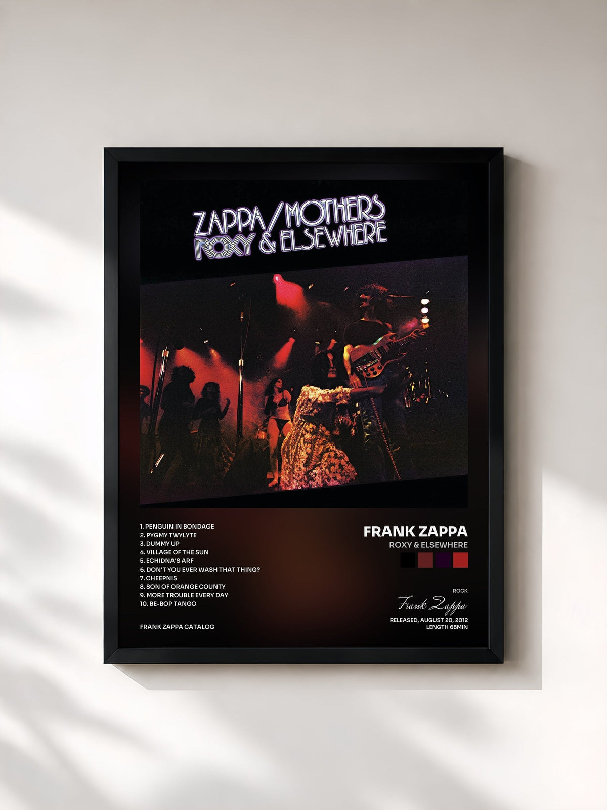 #noir Tableau de l'album Roxy & Elsewhere de Frank Zappa, cadre noir, imprimé et encadré en France