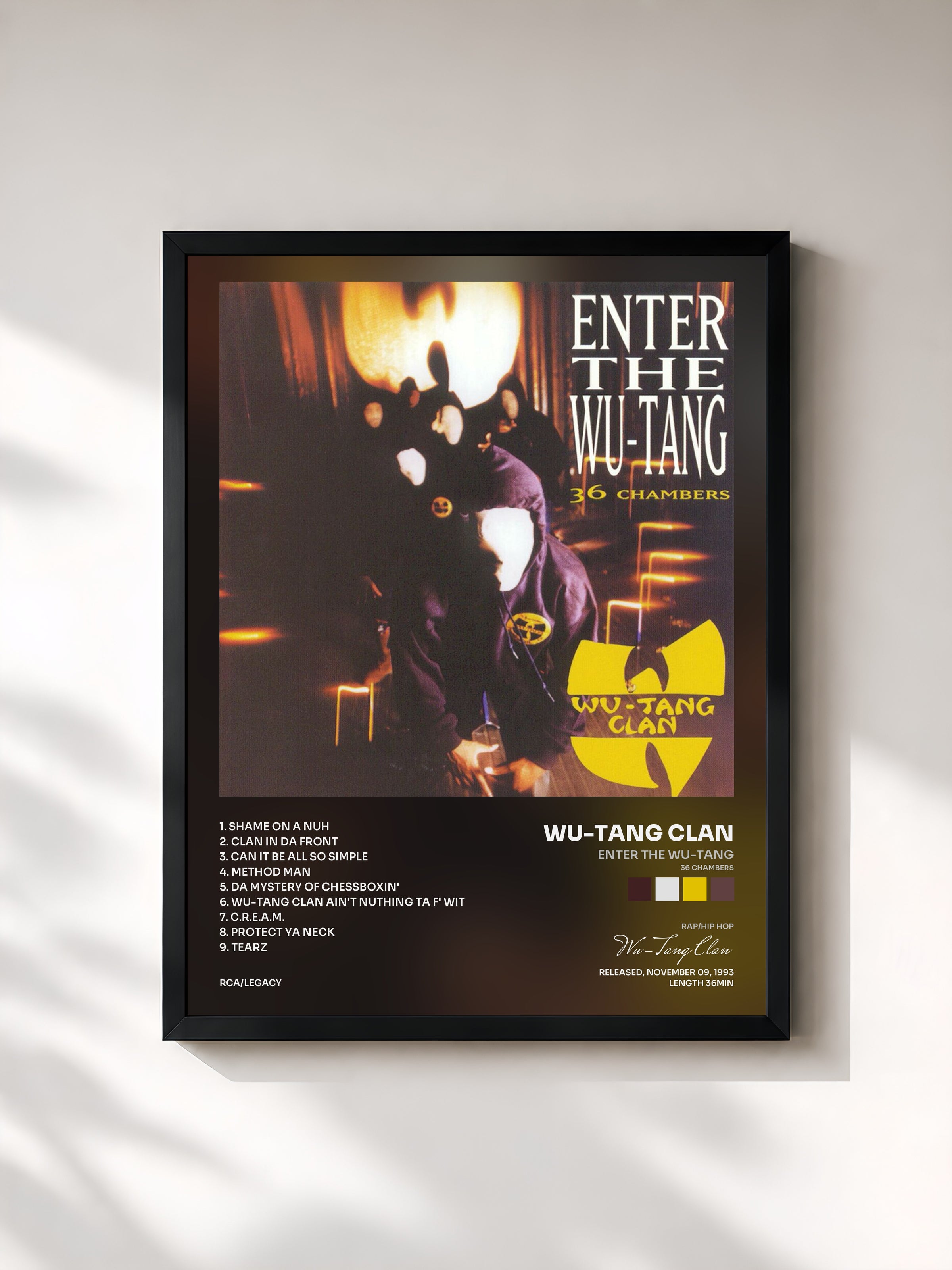 #noir Tableau de l'album Enter the Wu-Tang (36 Chambers) de Wu-Tang Clan, cadre noir, imprimé et encadré en France