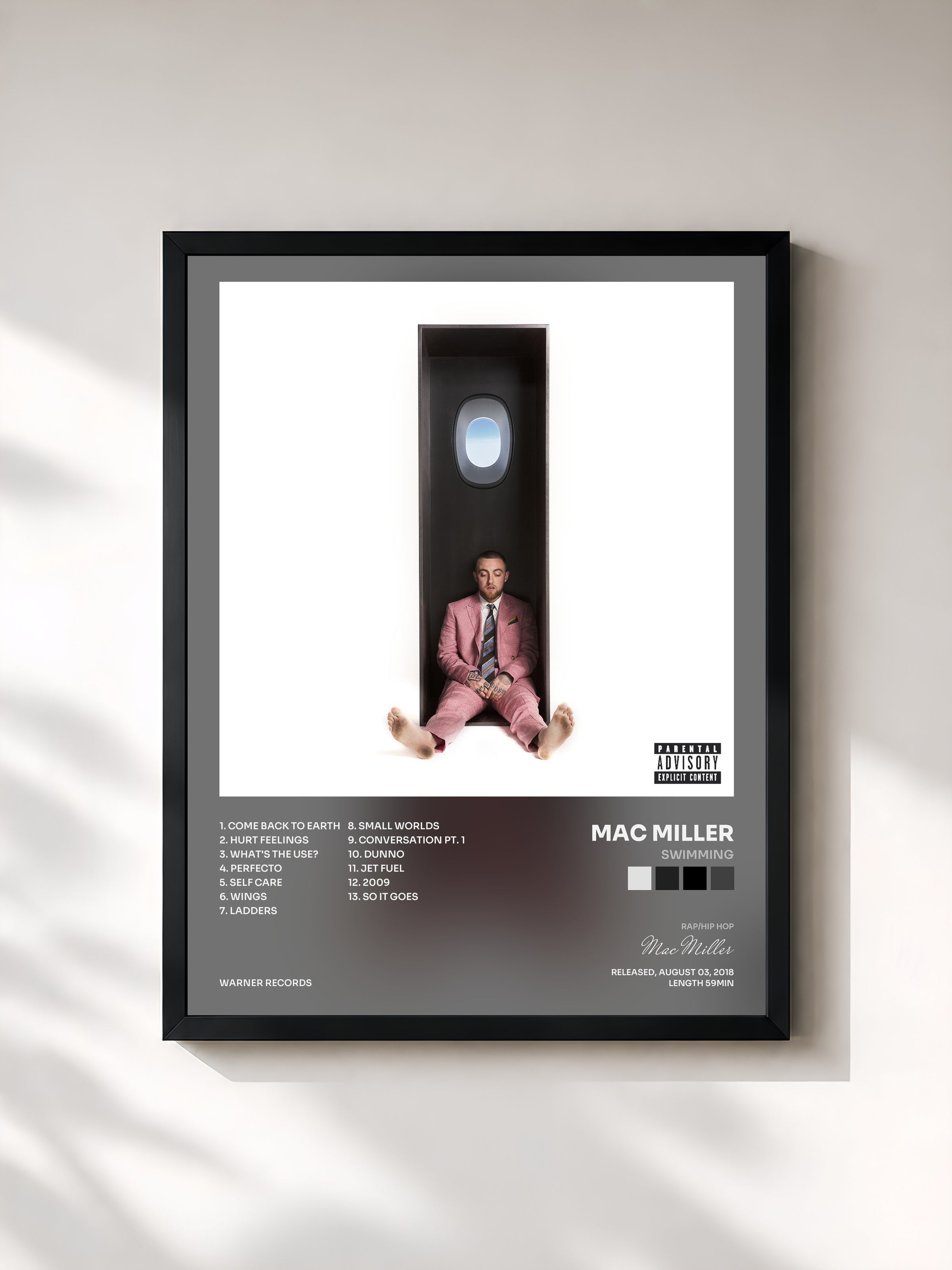 #noir Tableau de l'album Swimming de Mac Miller, cadre noir, imprimé et encadré en France
