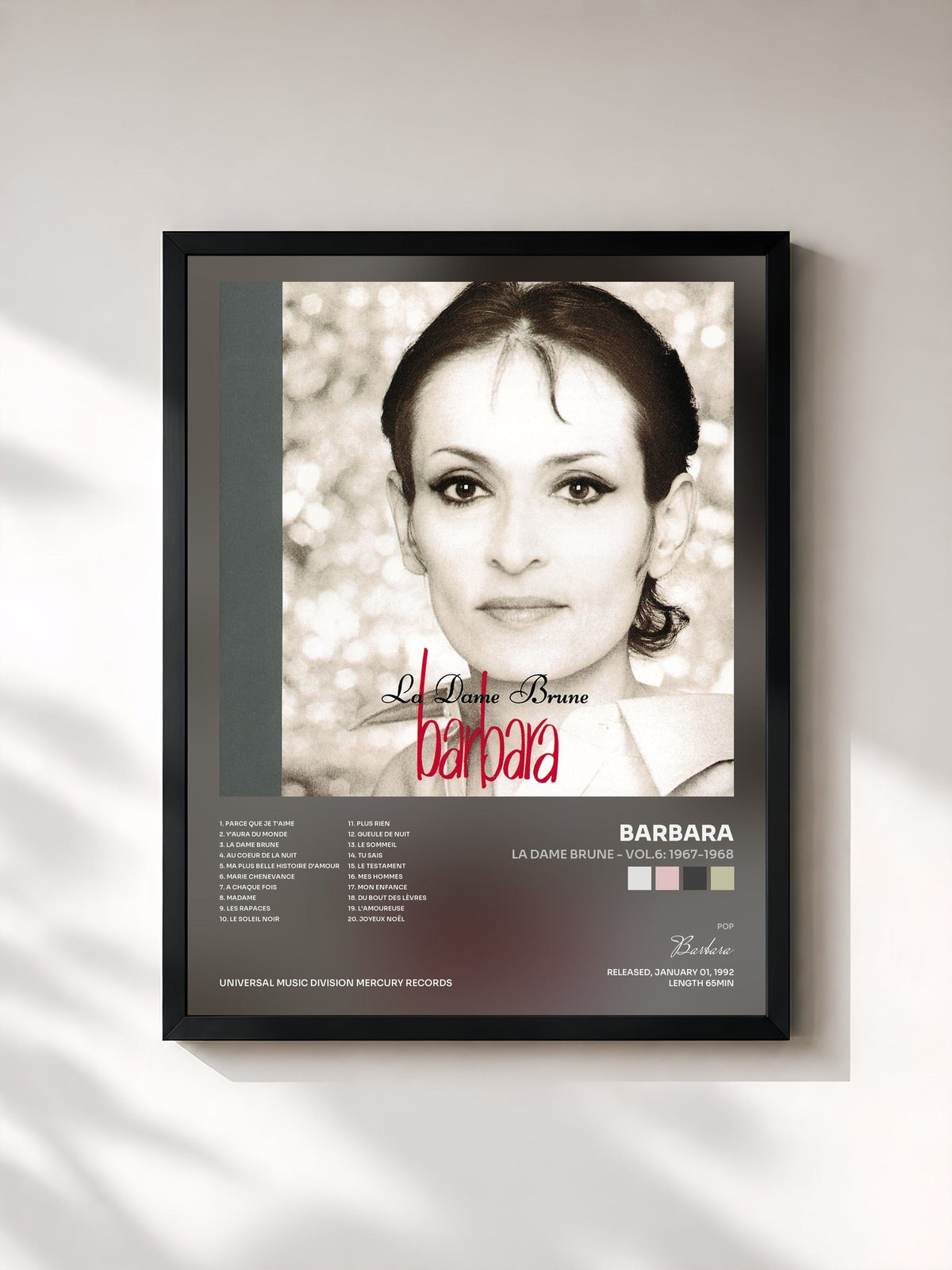 #noir La dame brune - Vol.6: 1967-1968 by Barbara as a framed art print, black frame, printed and framed in France