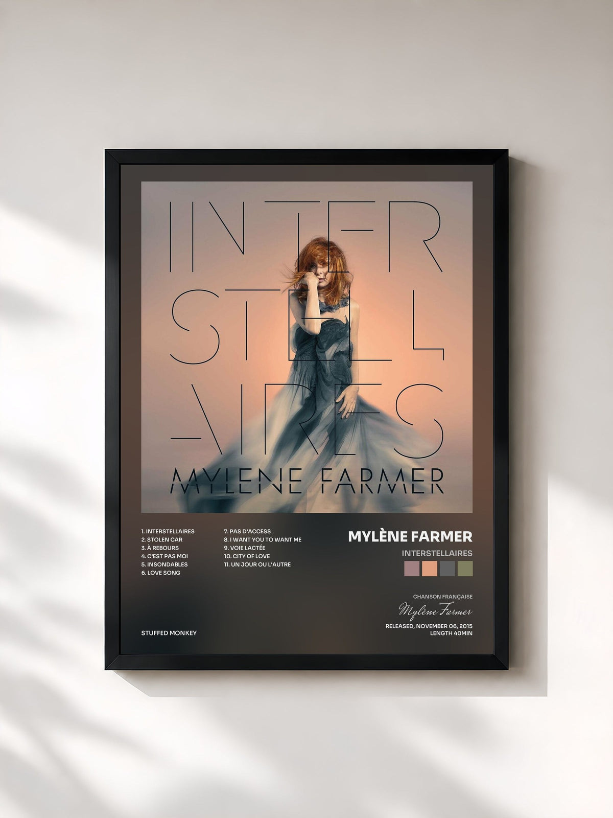 #noir Tableau de l'album Interstellaires de Mylène Farmer, cadre noir, imprimé et encadré en France