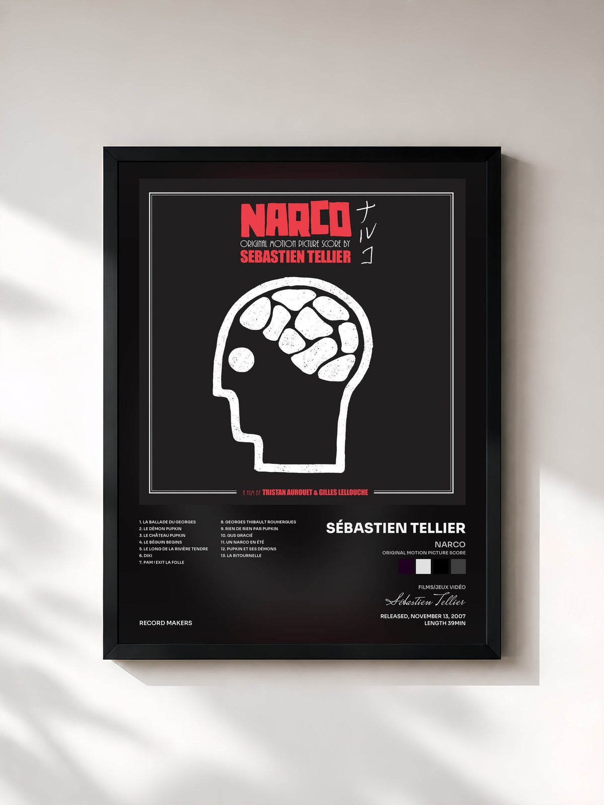 #noir Tableau de l'album Narco (Original Motion Picture Score) de Sébastien Tellier, cadre noir, imprimé et encadré en France