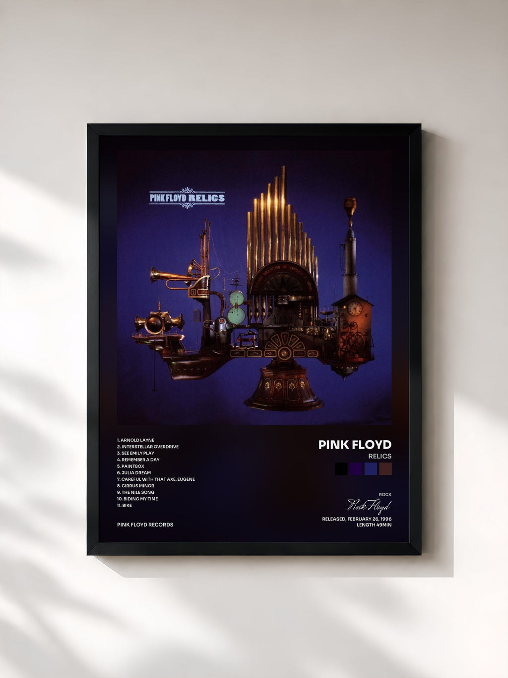 #noir Tableau de l'album Relics de Pink Floyd, cadre noir, imprimé et encadré en France