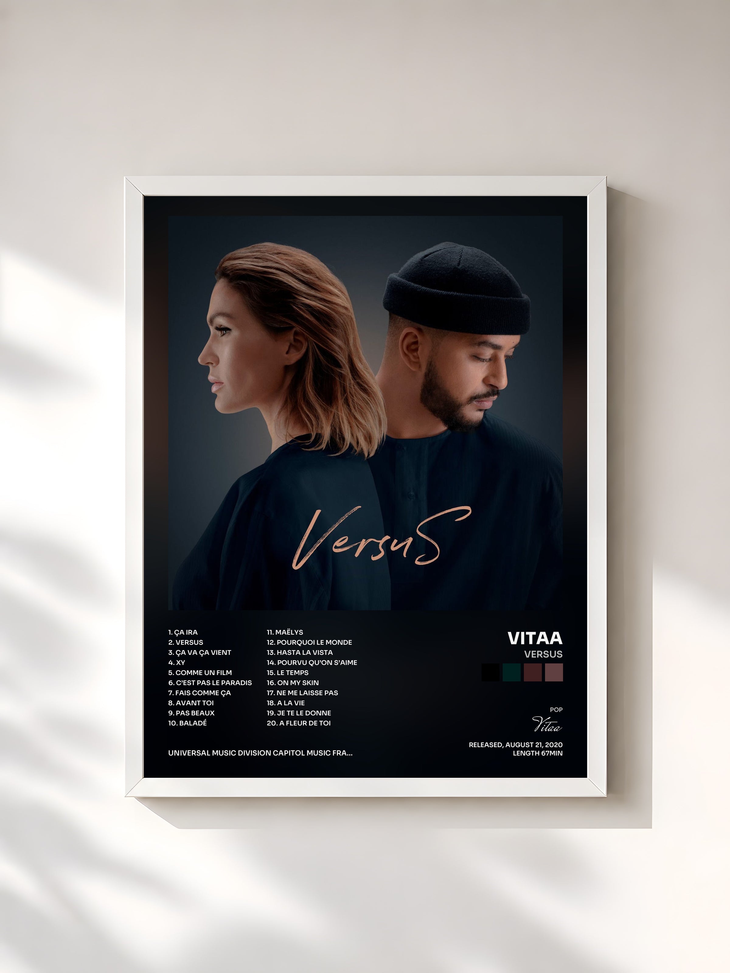 #blanc Tableau de l'album VersuS de Vitaa, cadre blanc, imprimé et encadré en France