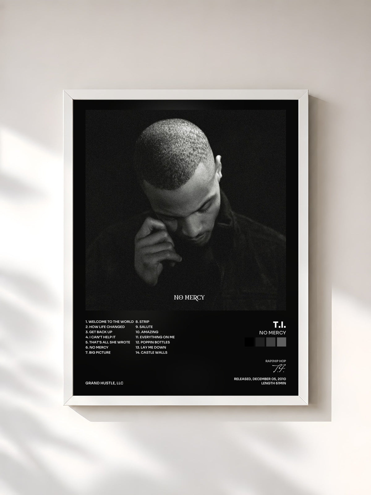 #blanc No Mercy by T.I. as a framed art print, white frame, printed and framed in France