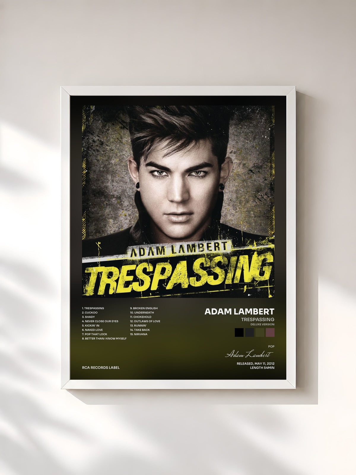 #blanc Tableau de l'album Trespassing (Deluxe Version) de Adam Lambert, cadre blanc, imprimé et encadré en France