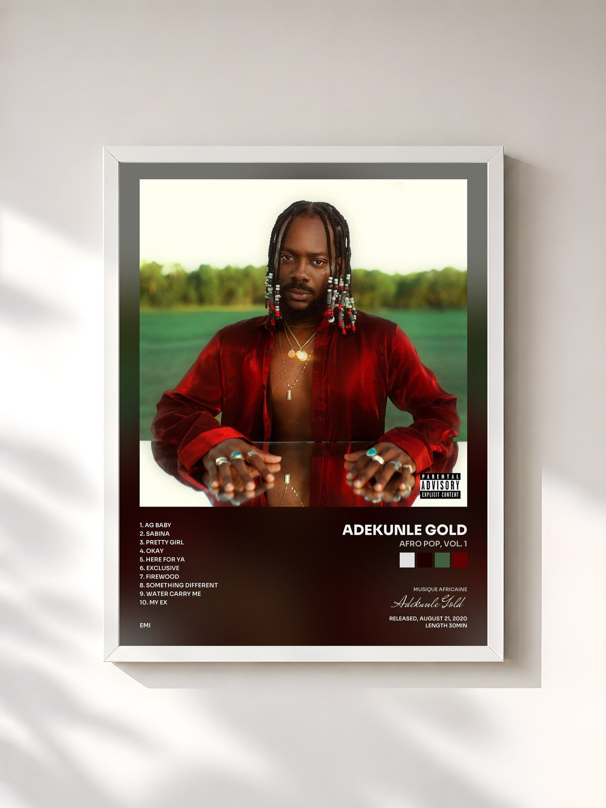 #blanc Tableau de l'album Afro Pop, Vol. 1 de Adekunle Gold, cadre blanc, imprimé et encadré en France