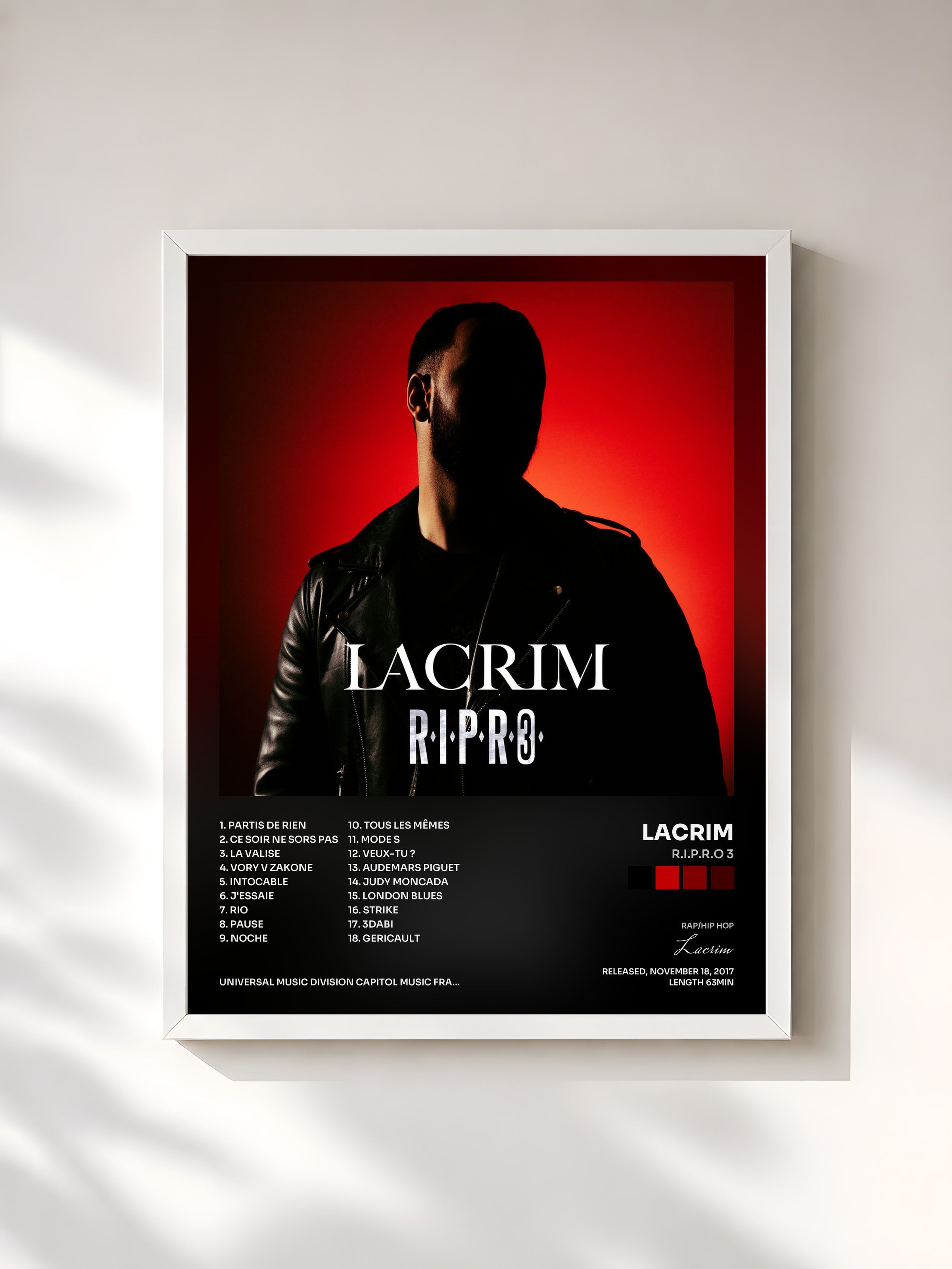 #blanc R.I.P.R.O 3 di Lacrim in stampa incorniciata, cornice bianca, stampata e incorniciata in Francia
