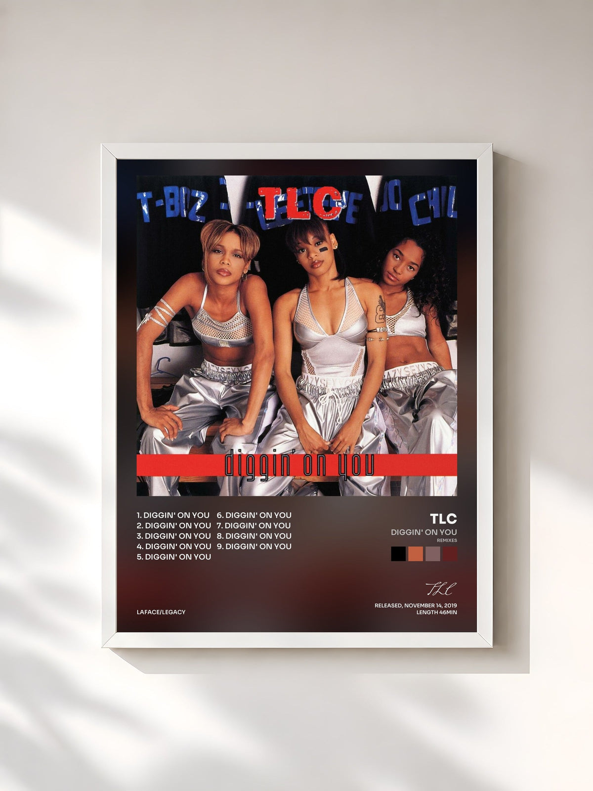 #blanc Tableau de l'album Diggin' On You (Remixes) de TLC, cadre blanc, imprimé et encadré en France